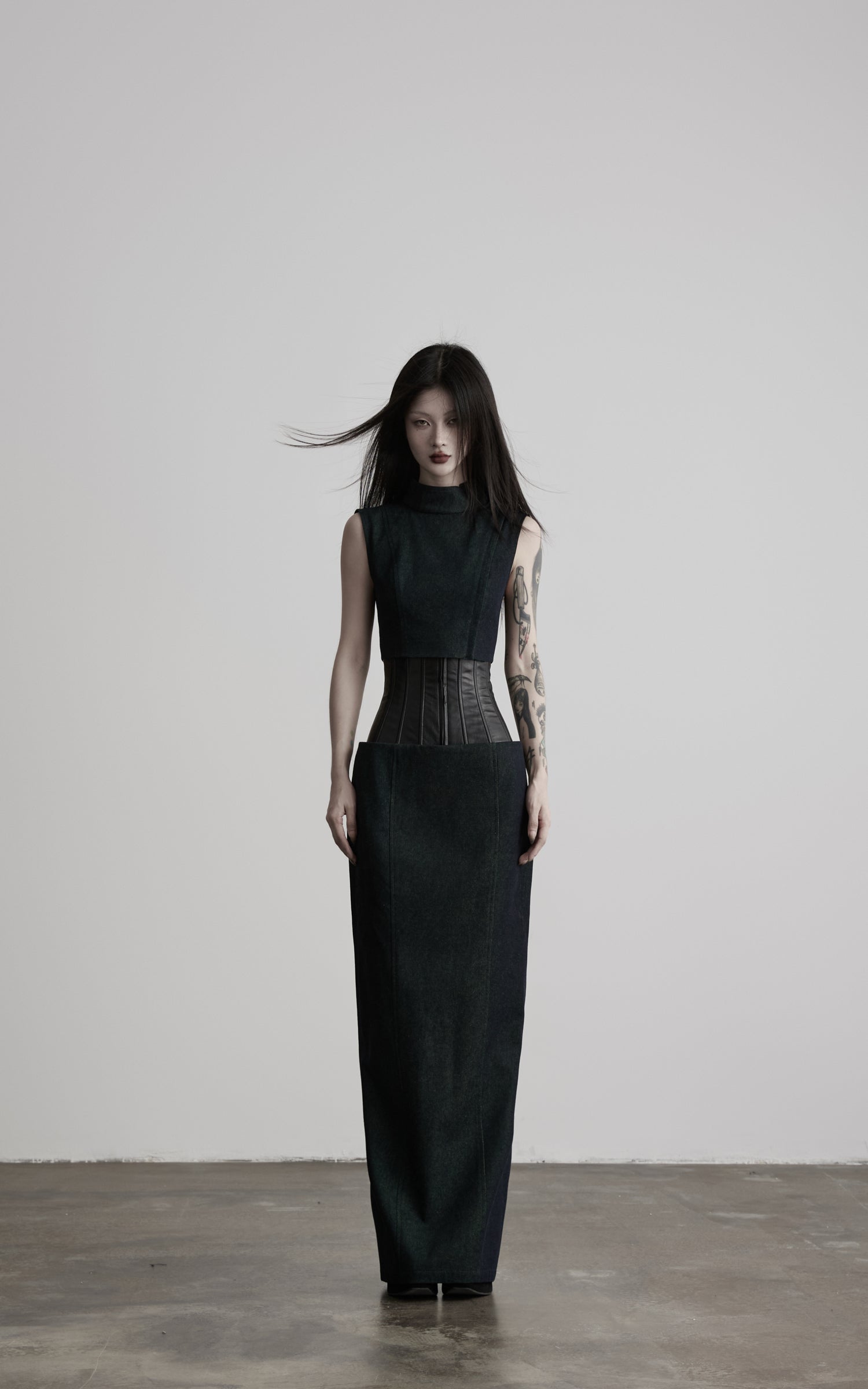 DOINDULGE Mock Neck Vest Corset Maxi Skirt Three-Piece Set