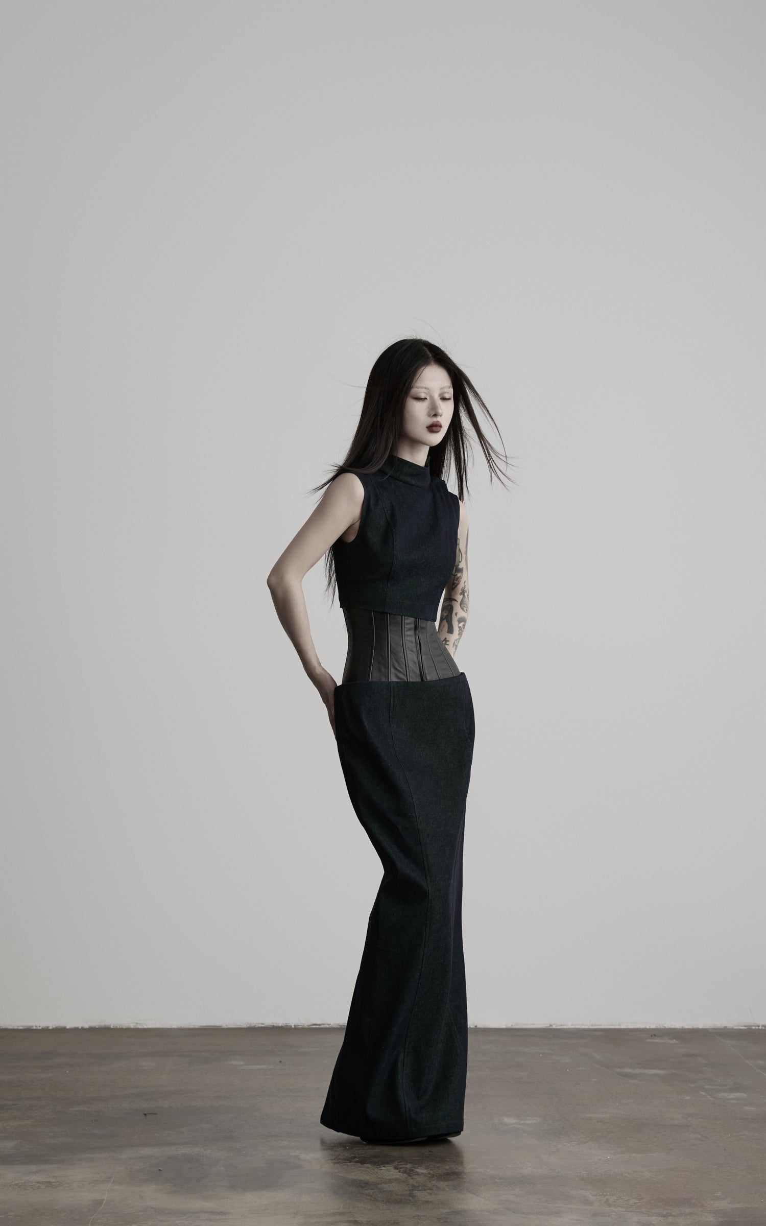 DOINDULGE Mock Neck Vest Corset Maxi Skirt Three-Piece Set