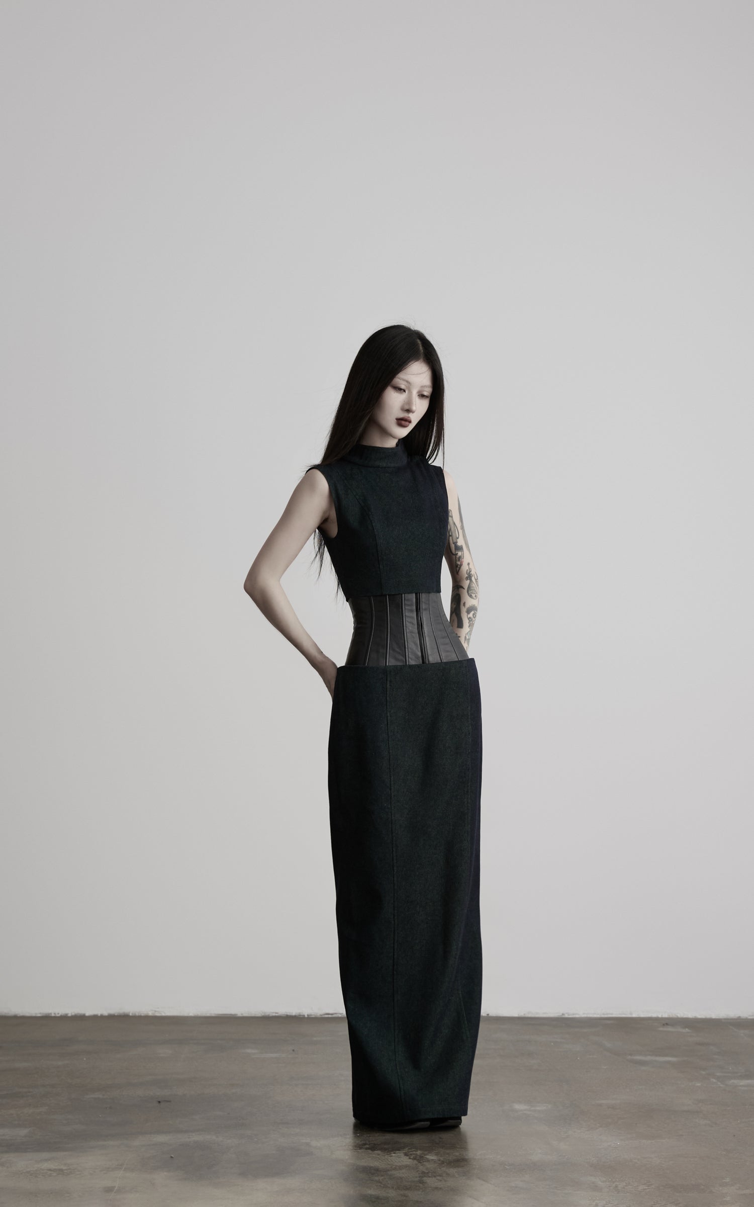 DOINDULGE Mock Neck Vest Corset Maxi Skirt Three-Piece Set