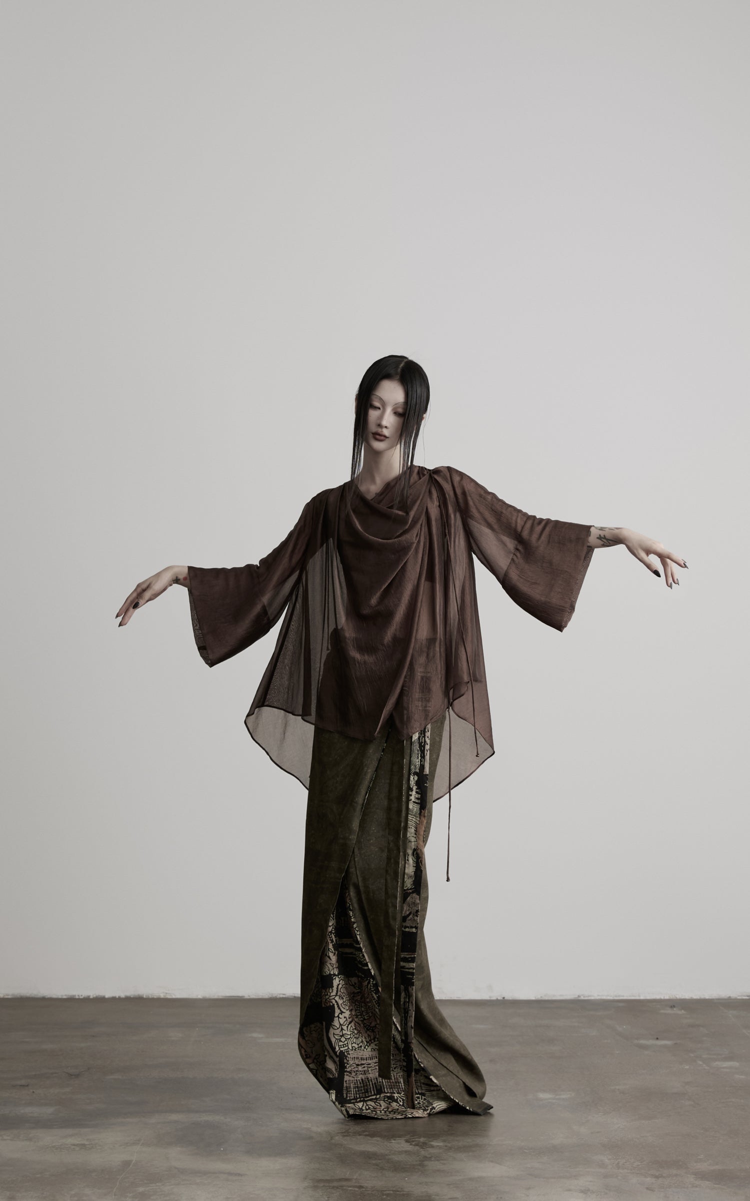 DOINDULGE Cowl Neck Sheer Two-Piece Blouse