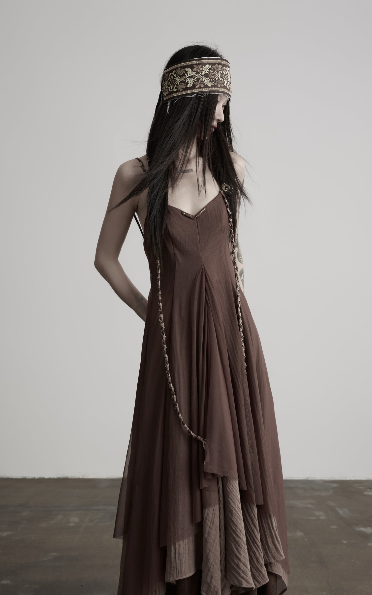 DOINDULGE Braided-Strap Layered Open-Back Maxi Dress