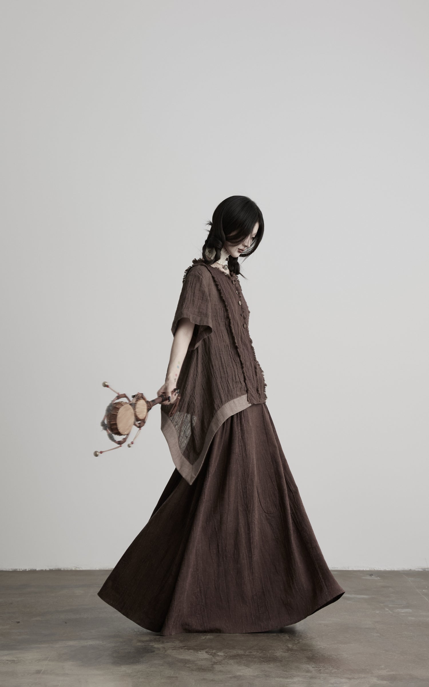 <tc>DOINDULGE</tc> Jupe longue à panneaux froncés taille haute