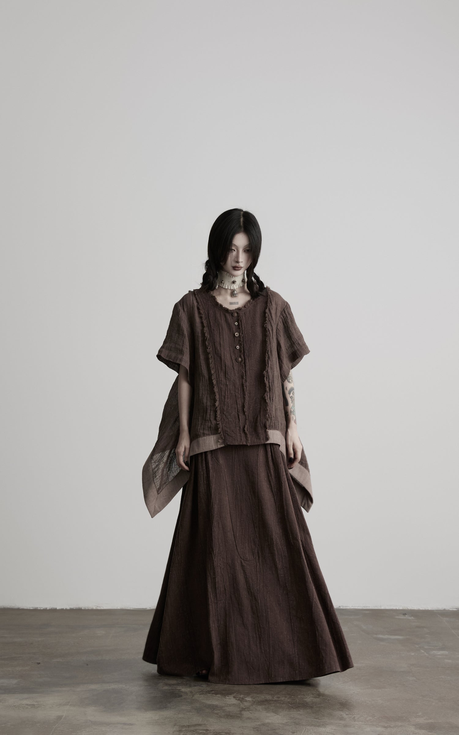 <tc>DOINDULGE</tc> Jupe longue à panneaux froncés taille haute