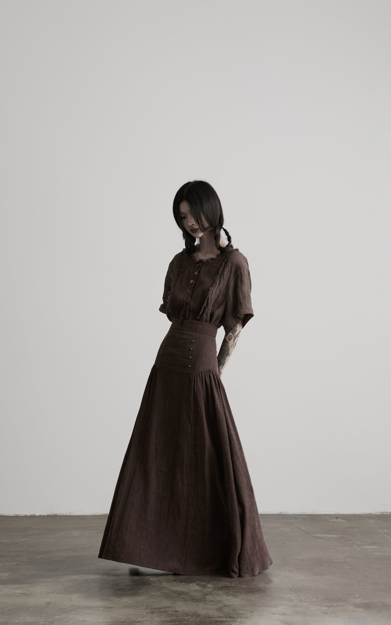 <tc>DOINDULGE</tc> Jupe longue à panneaux froncés taille haute
