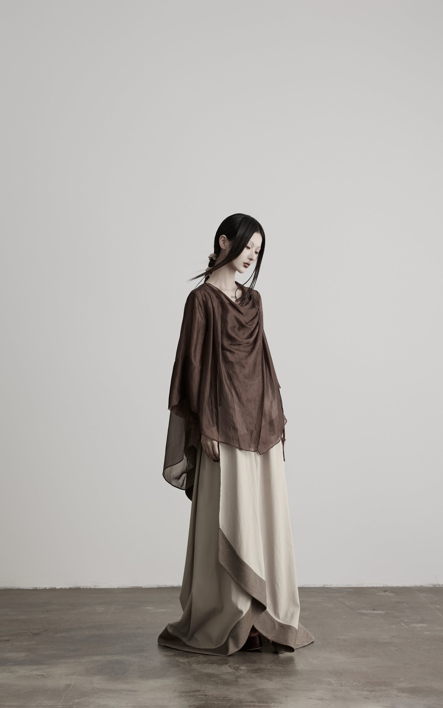 DOINDULGE Cowl Neck Sheer Two-Piece Blouse