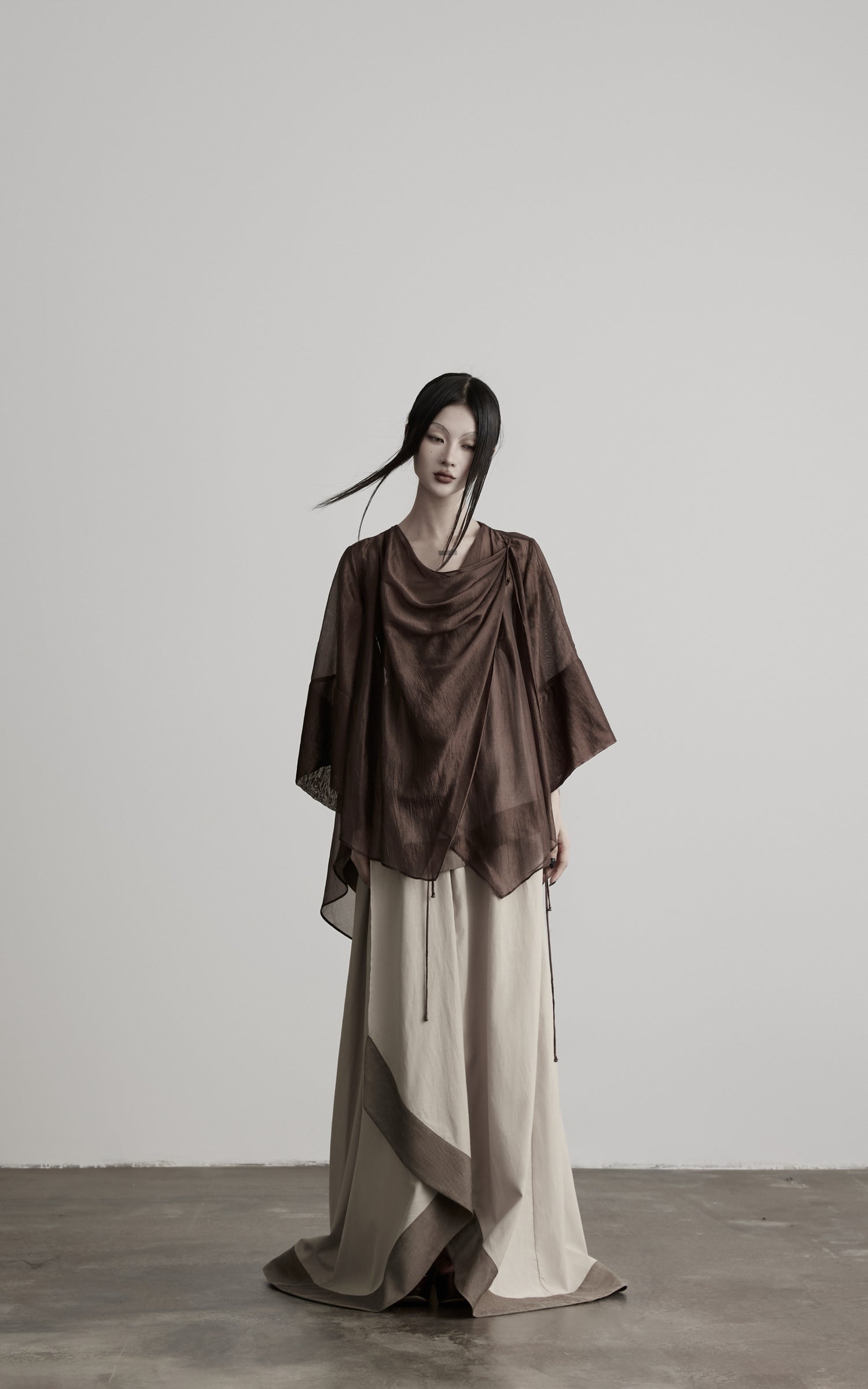 DOINDULGE Cowl Neck Sheer Two-Piece Blouse