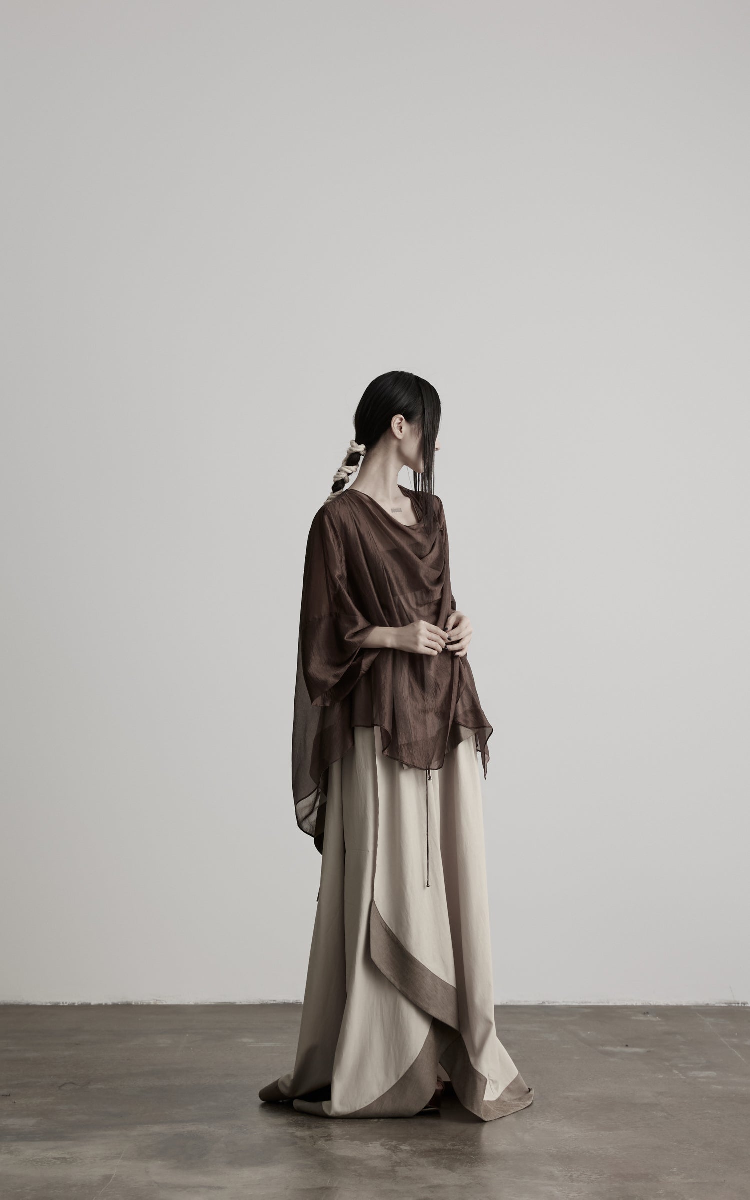 DOINDULGE Cowl Neck Sheer Two-Piece Blouse