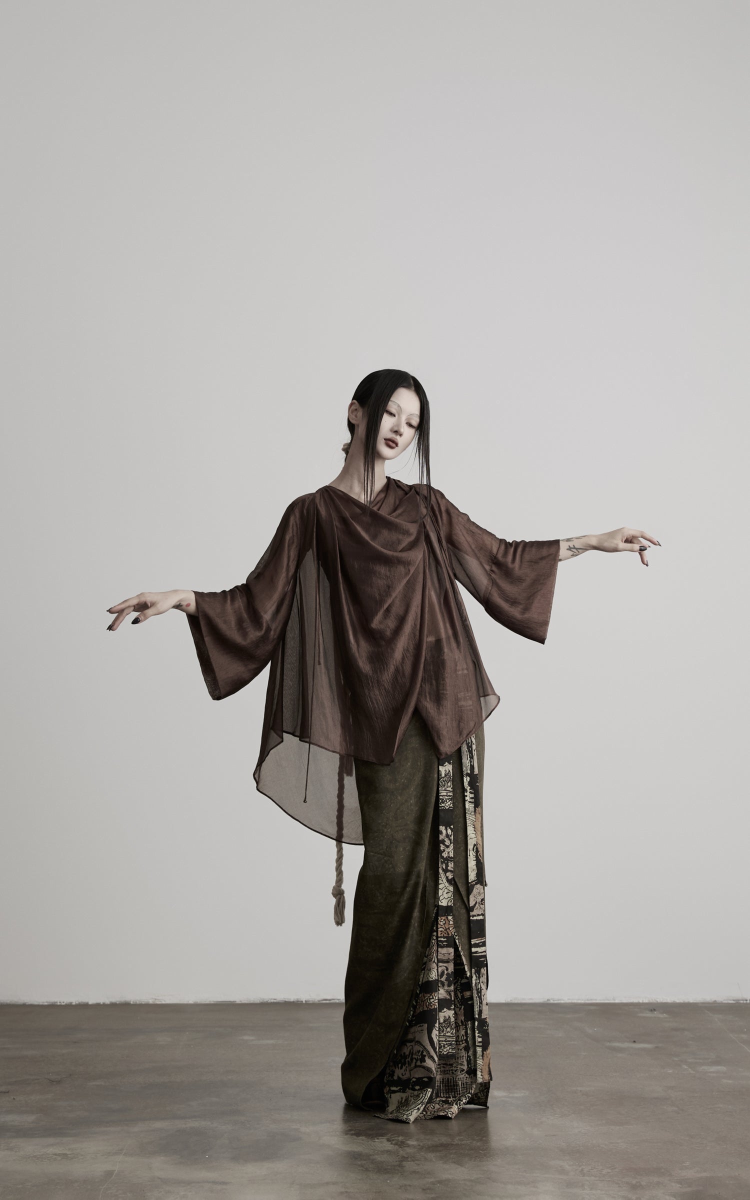 DOINDULGE Cowl Neck Sheer Two-Piece Blouse