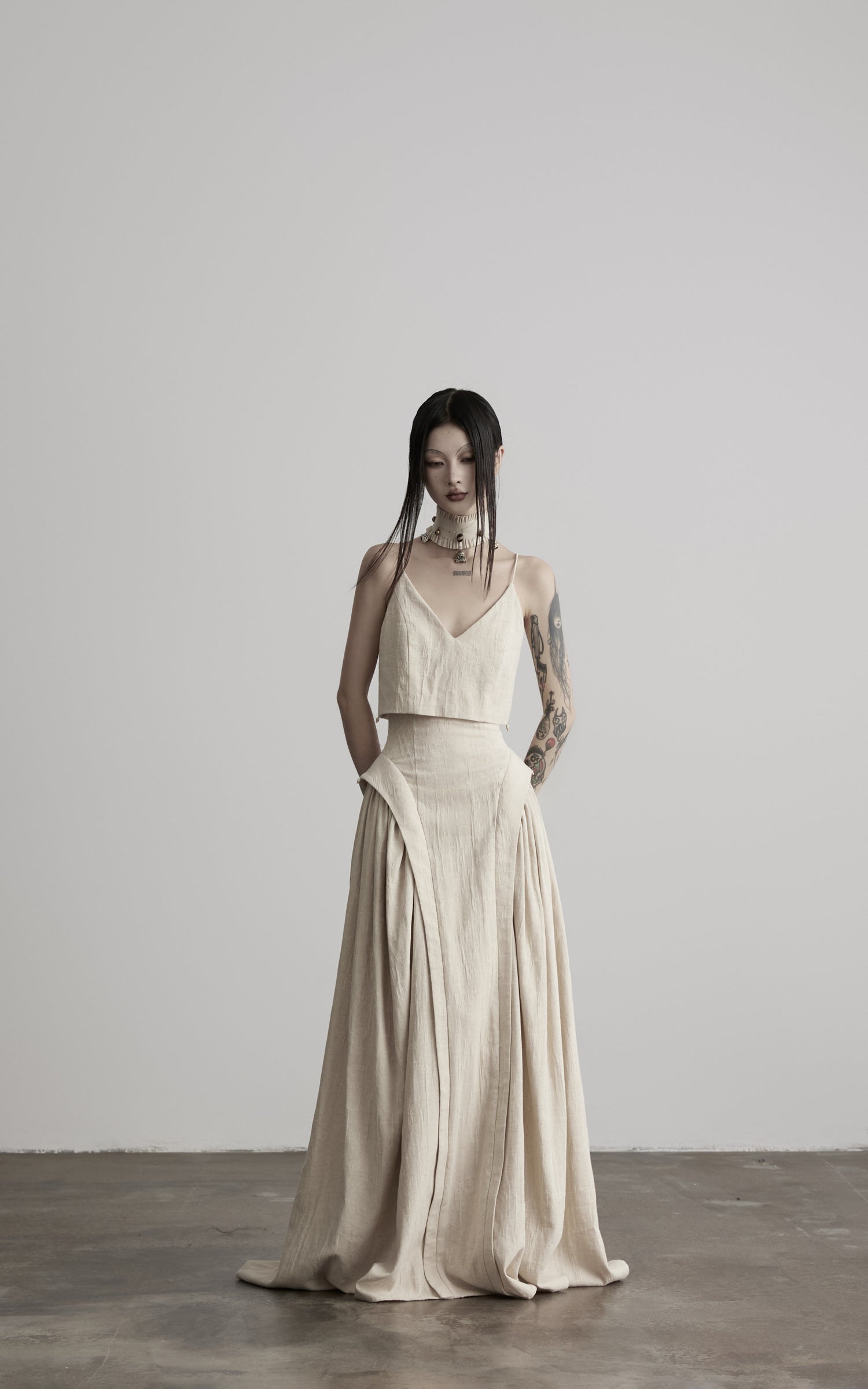 DOINDULGE Faux Two-Piece V-Neck Camisole Maxi Dress