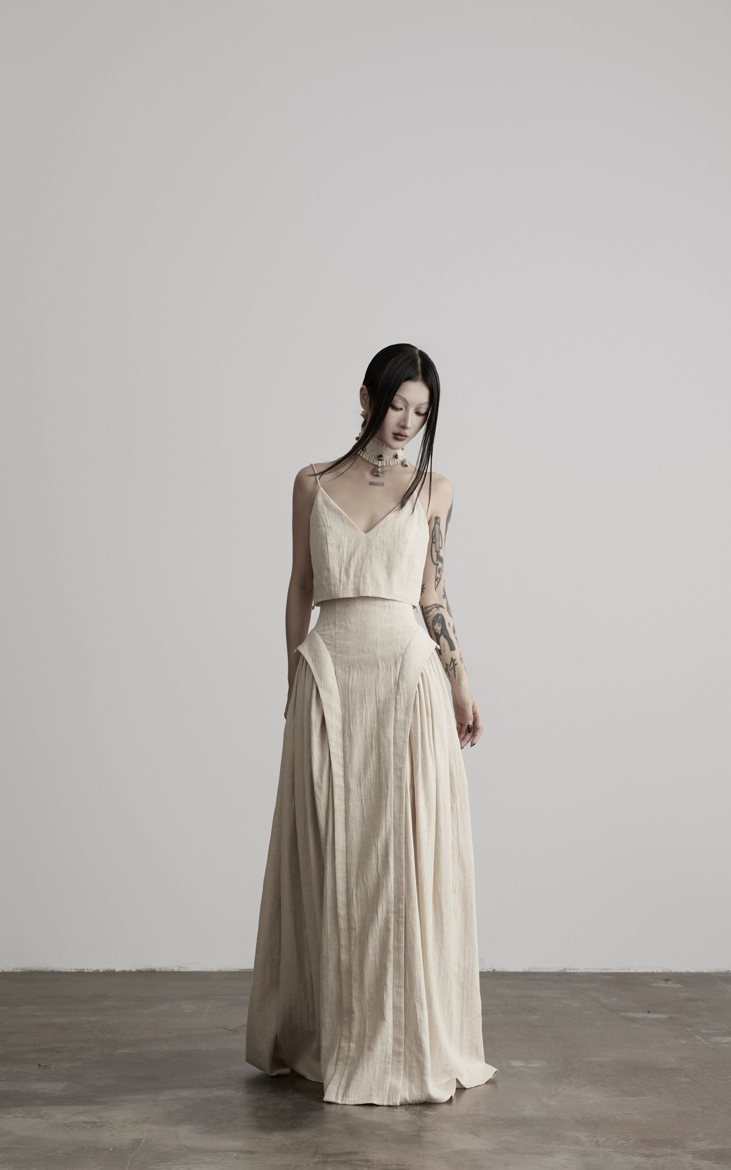 DOINDULGE Faux Two-Piece V-Neck Camisole Maxi Dress