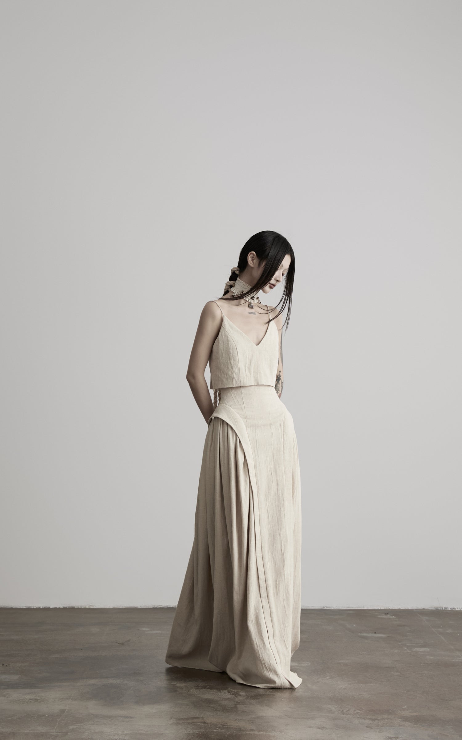DOINDULGE Faux Two-Piece V-Neck Camisole Maxi Dress