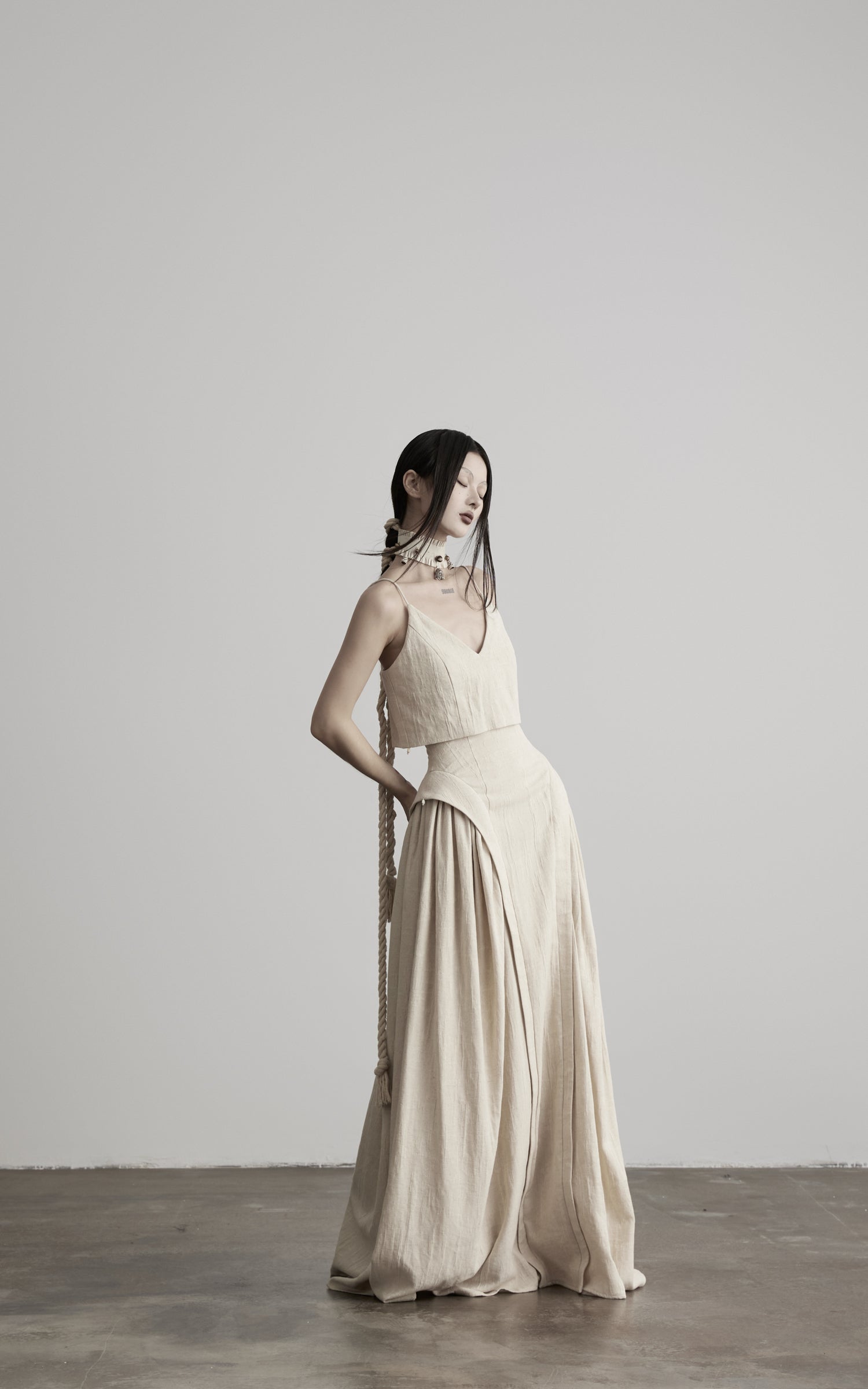DOINDULGE Faux Two-Piece V-Neck Camisole Maxi Dress