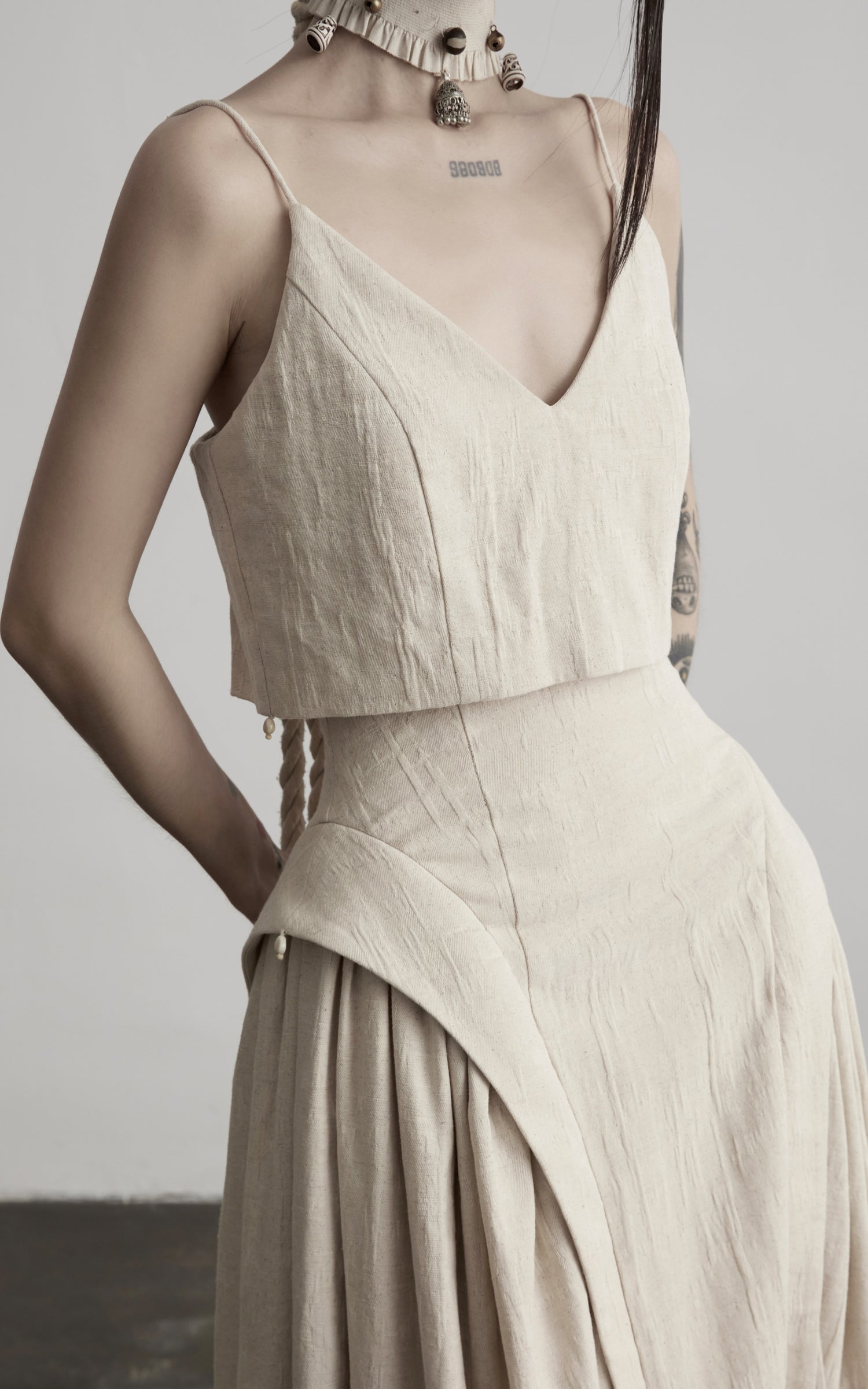 DOINDULGE Faux Two-Piece V-Neck Camisole Maxi Dress
