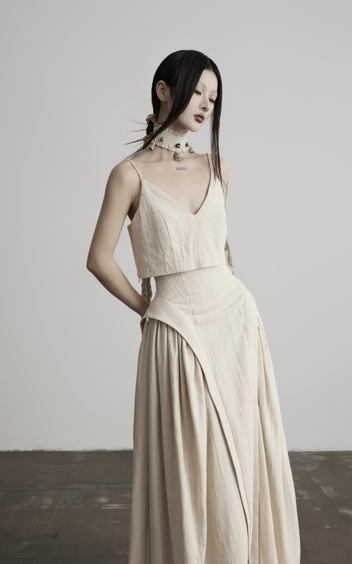 DOINDULGE Faux Two-Piece V-Neck Camisole Maxi Dress