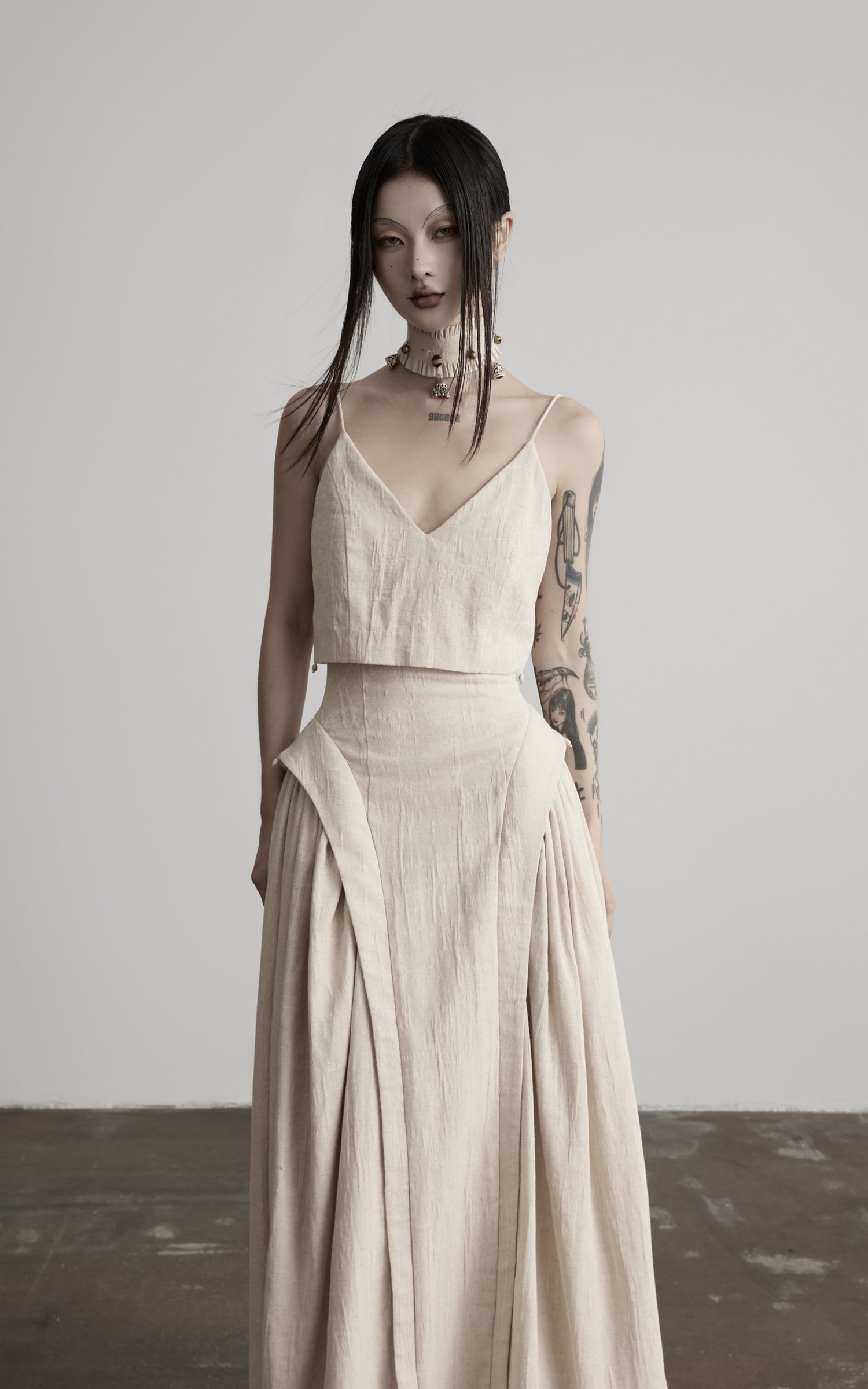 DOINDULGE Faux Two-Piece V-Neck Camisole Maxi Dress