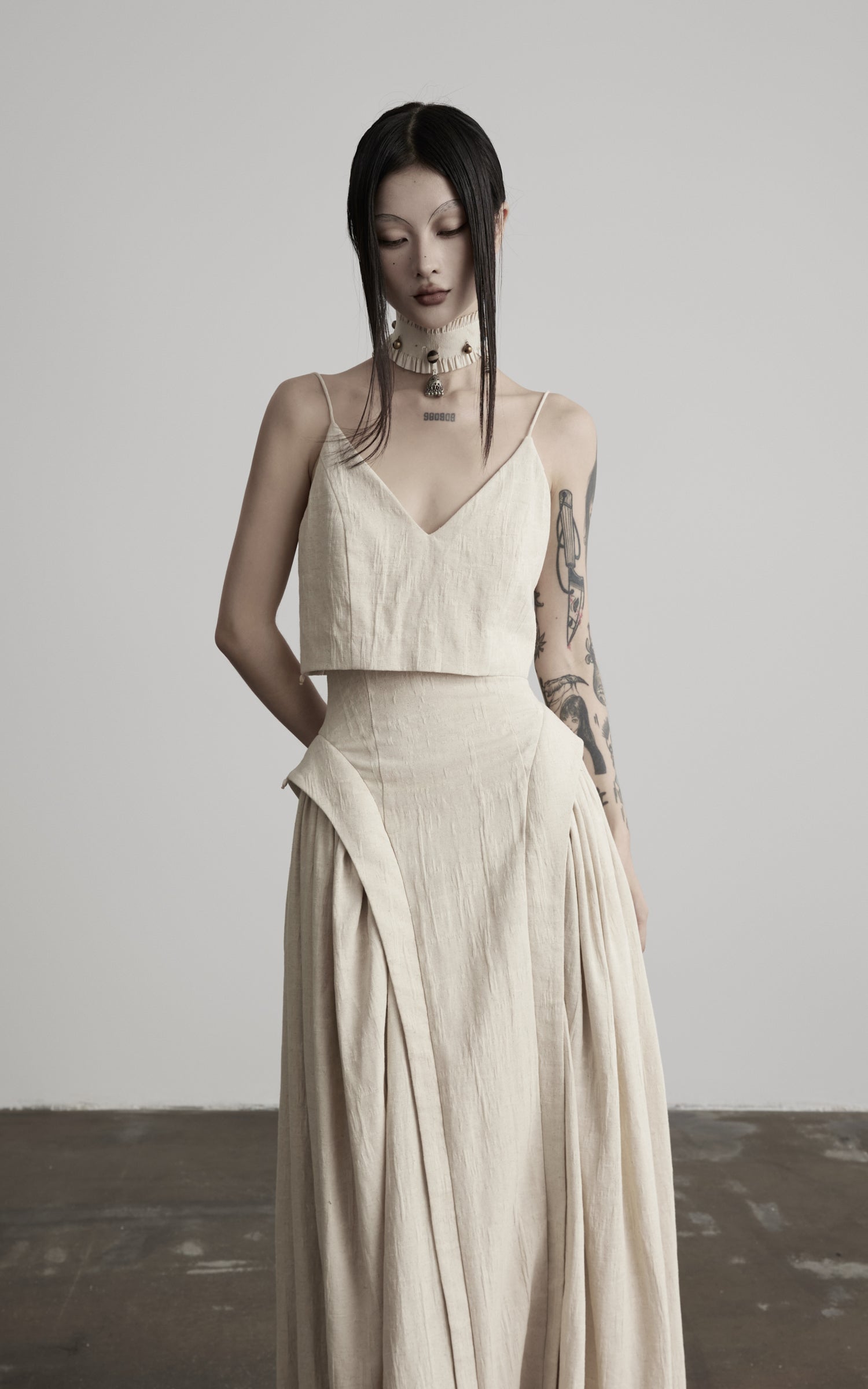 DOINDULGE Faux Two-Piece V-Neck Camisole Maxi Dress