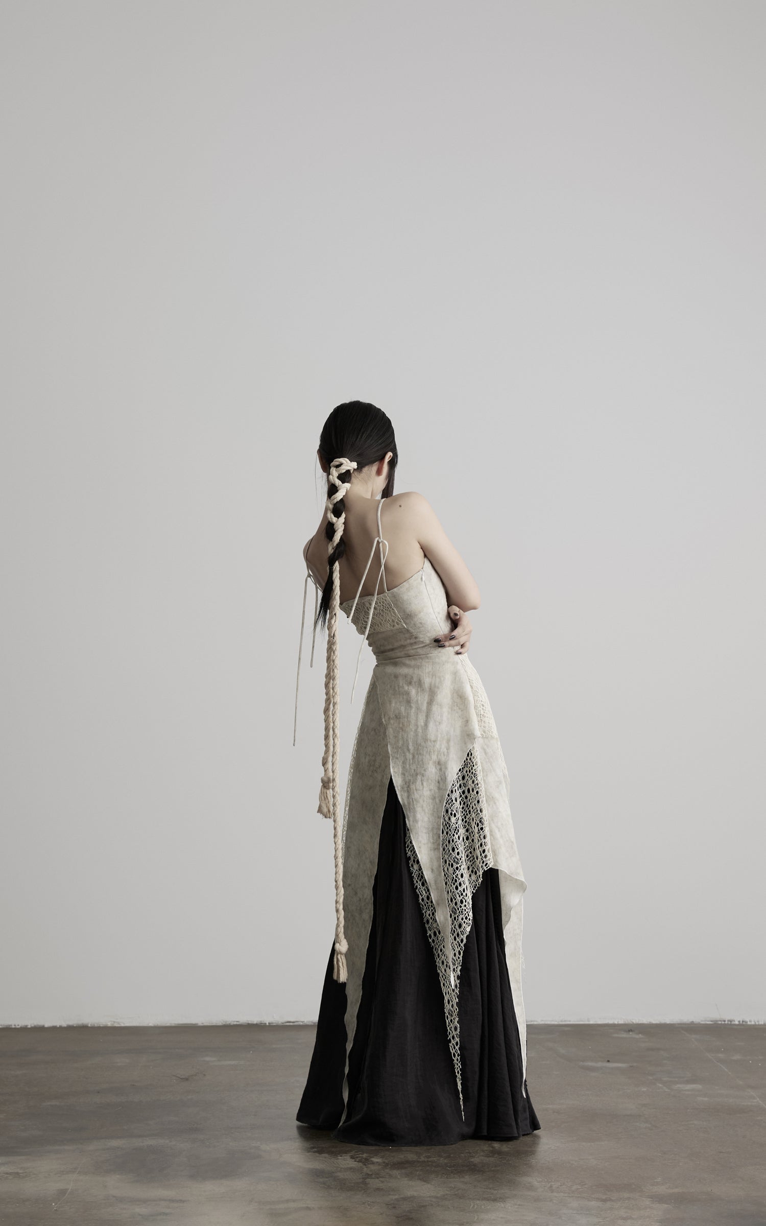 DOINDULGE Square Neck Lace Panel Asymmetric Cami Dress