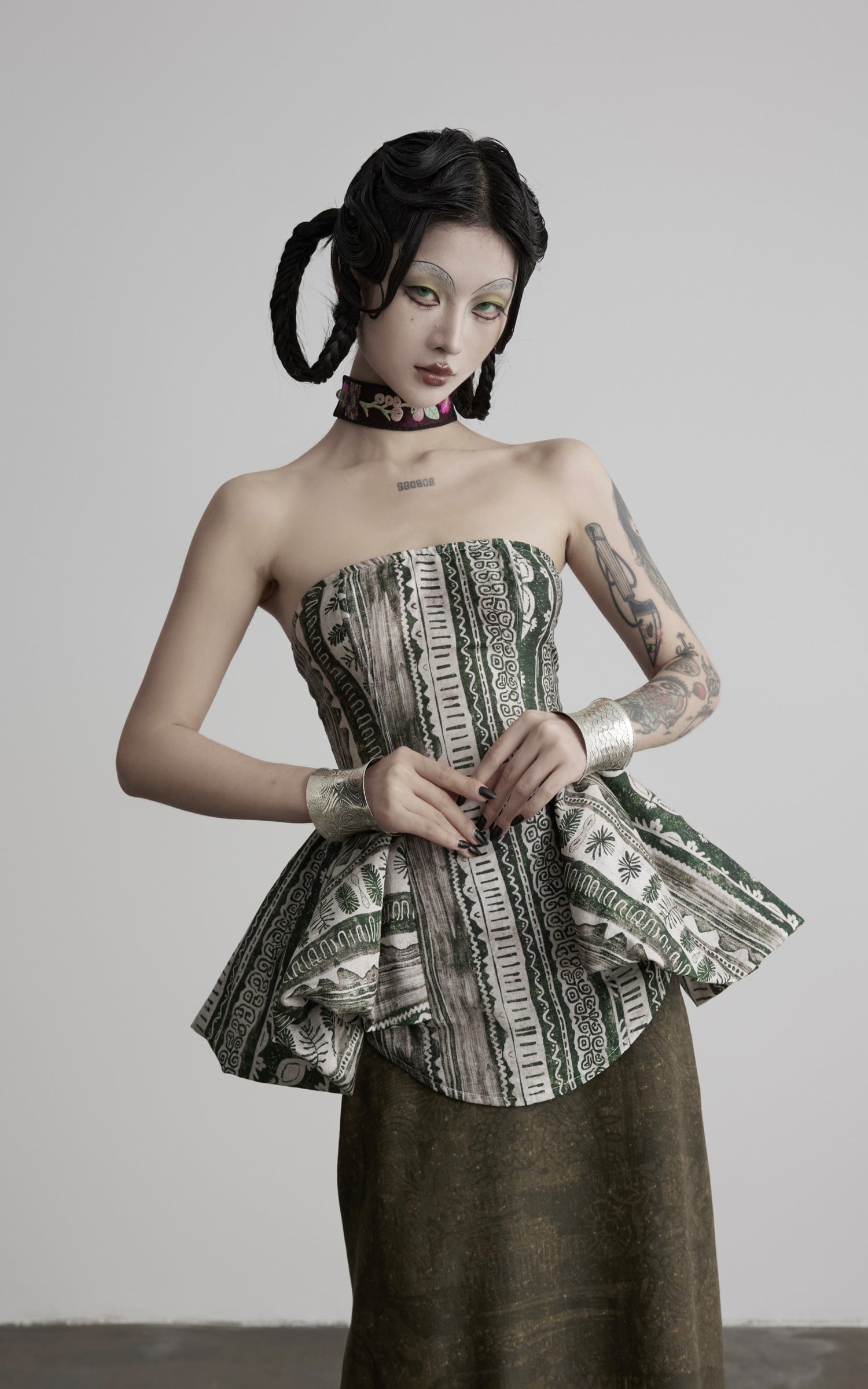 DOINDULGE Printed Corset Peplum Bandeau Top
