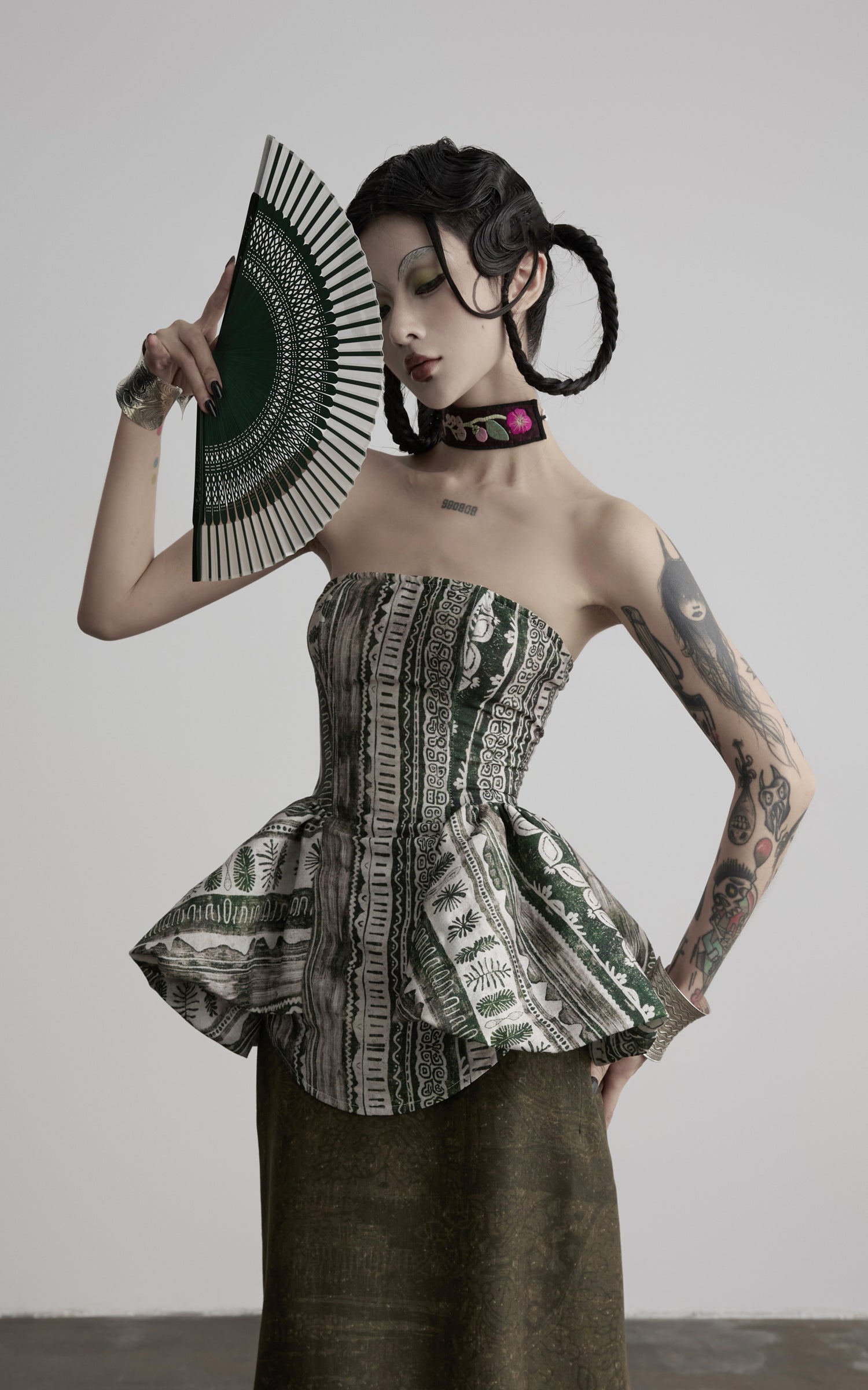 DOINDULGE Printed Corset Peplum Bandeau Top