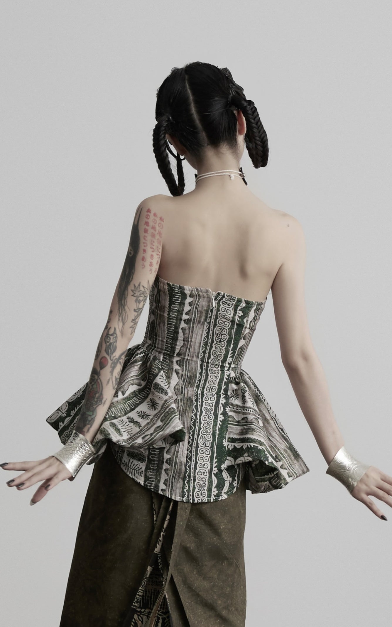 DOINDULGE Printed Corset Peplum Bandeau Top
