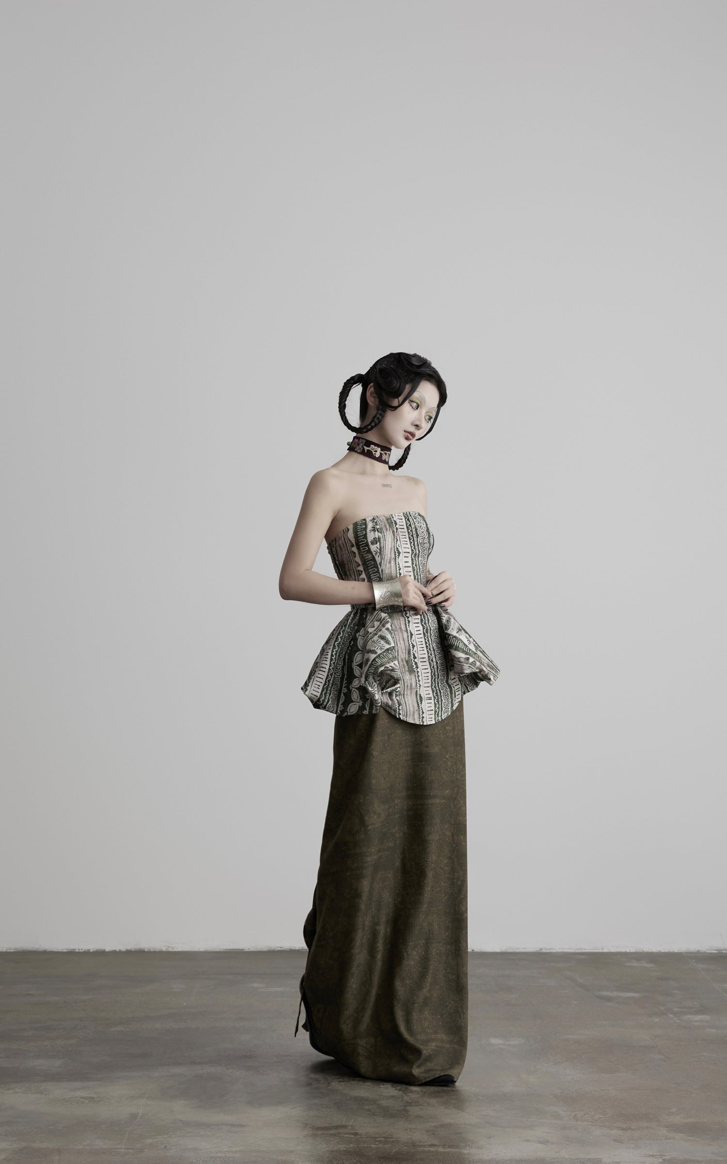 DOINDULGE Printed Corset Peplum Bandeau Top