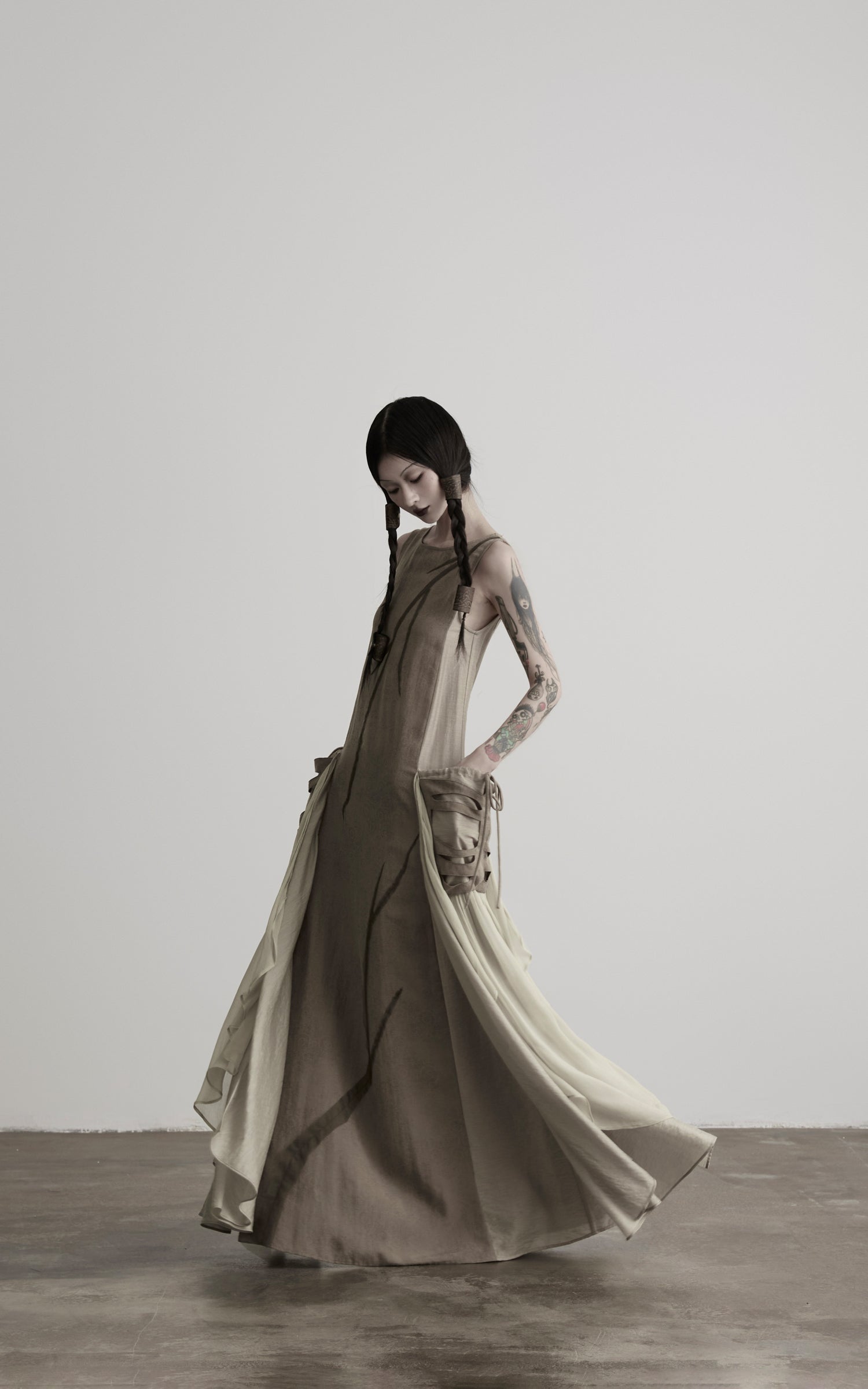 DOINDULGE Draped Pocket Panel Tank Maxi Dress