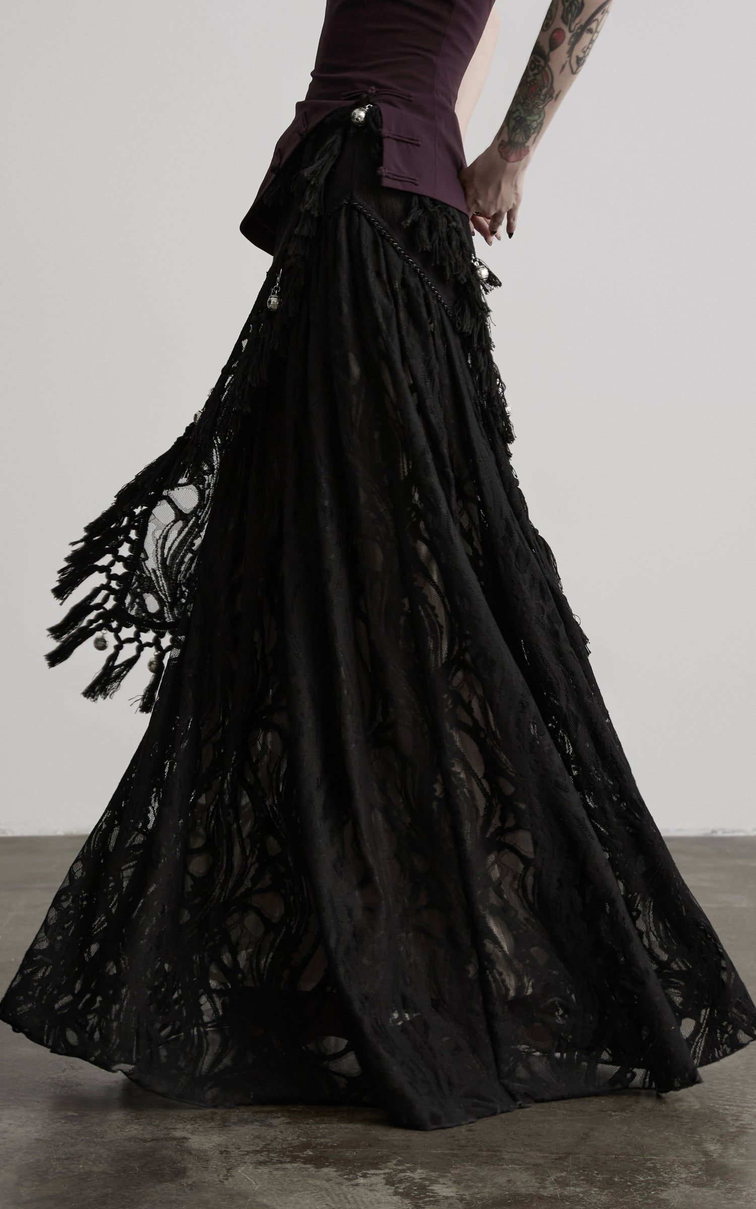 DOINDULGE Detachable Asymmetric Lace Maxi Skirt