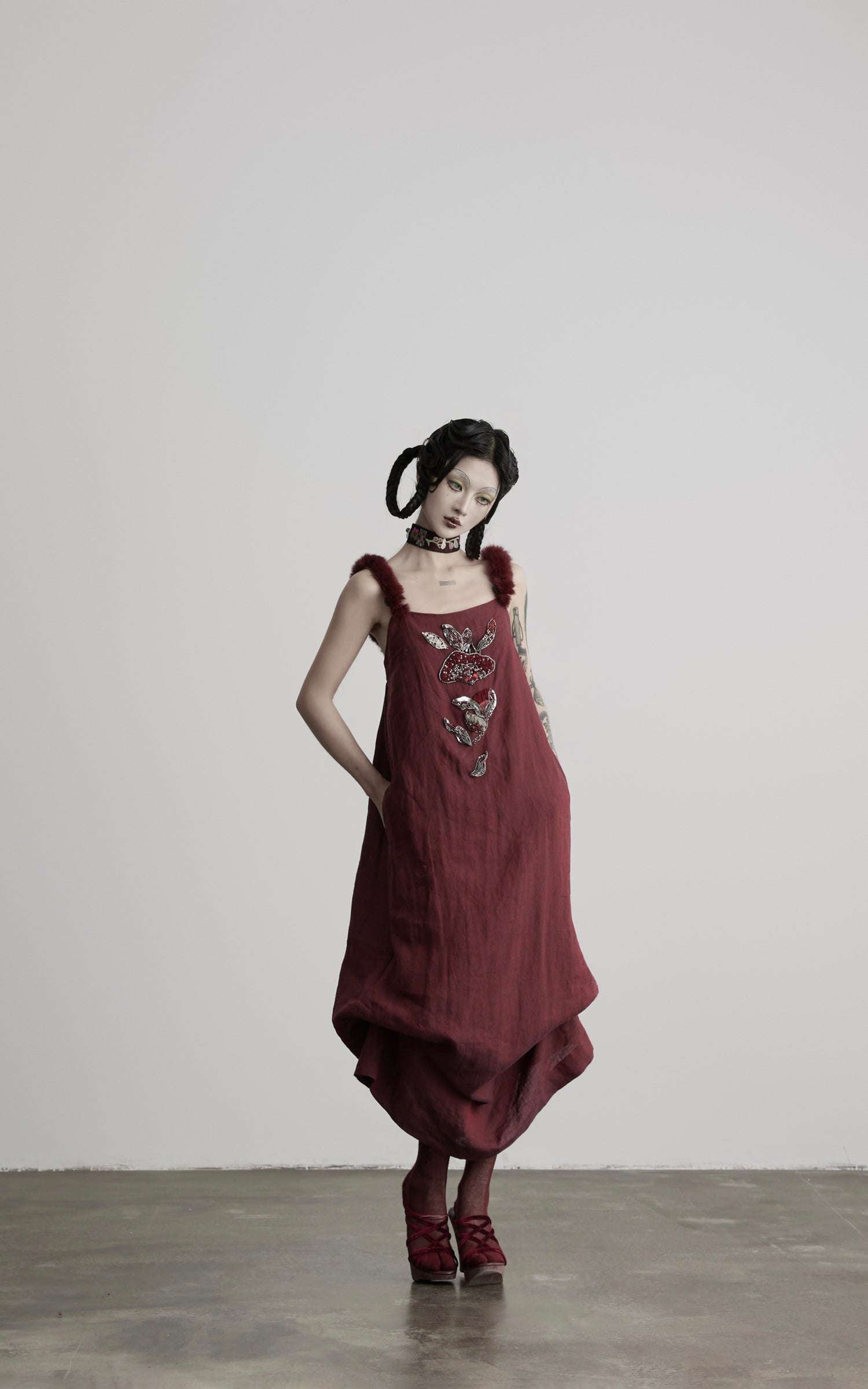 DOINDULGE Hand-Beaded Linen Strap Maxi Dress