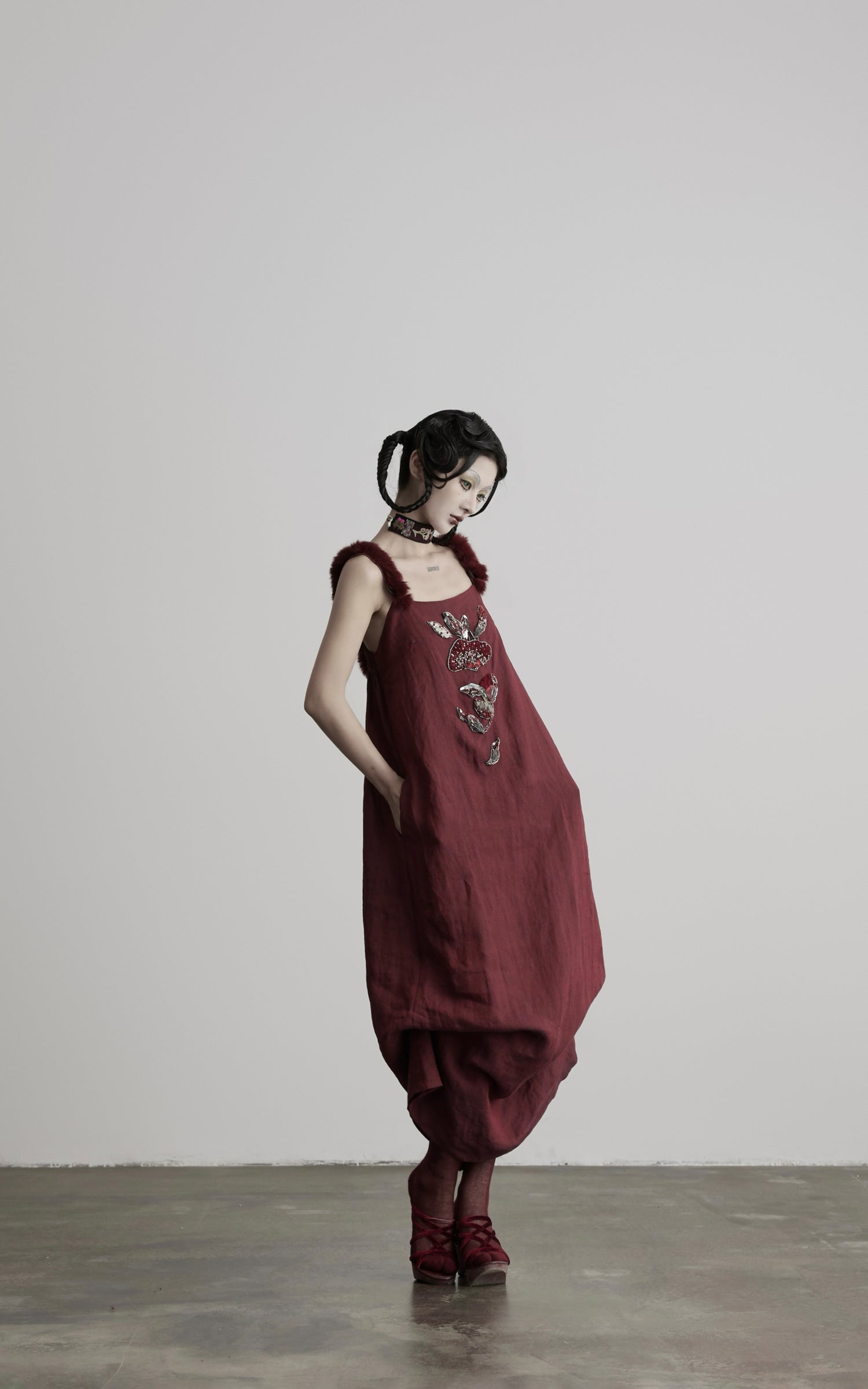 DOINDULGE Hand-Beaded Linen Strap Maxi Dress