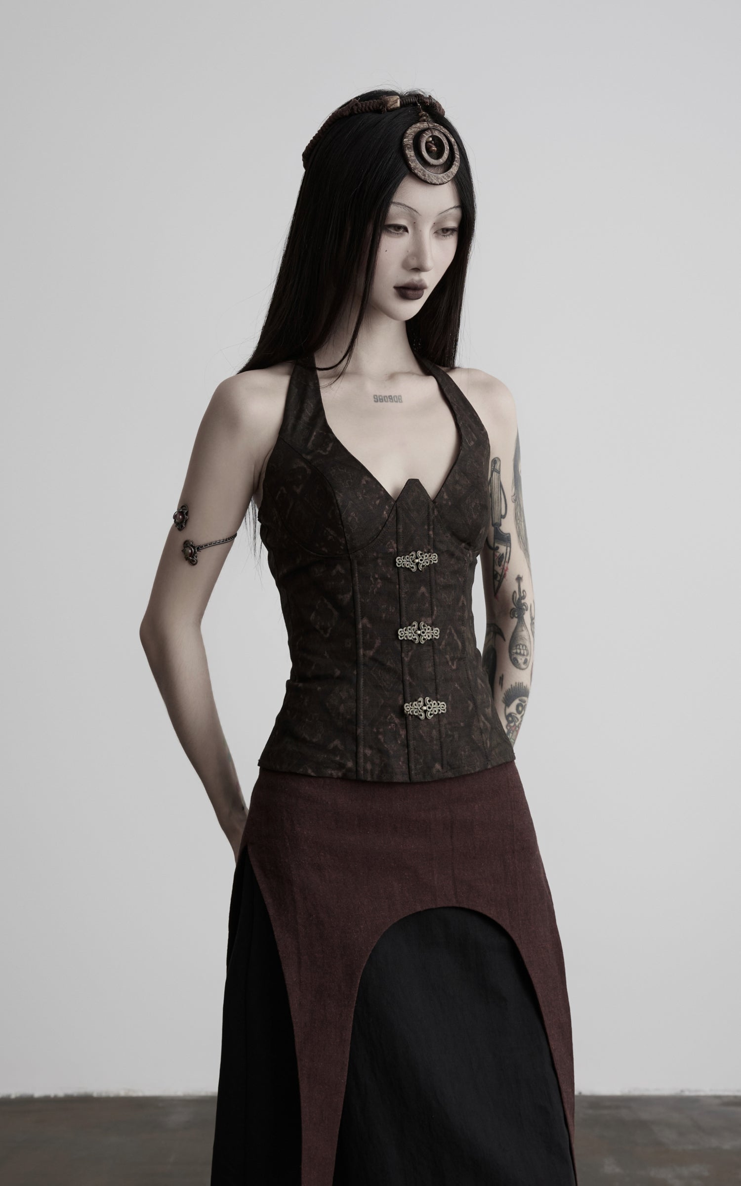 DOINDULGE Tie-Neck Sculpted Bust Halter Top