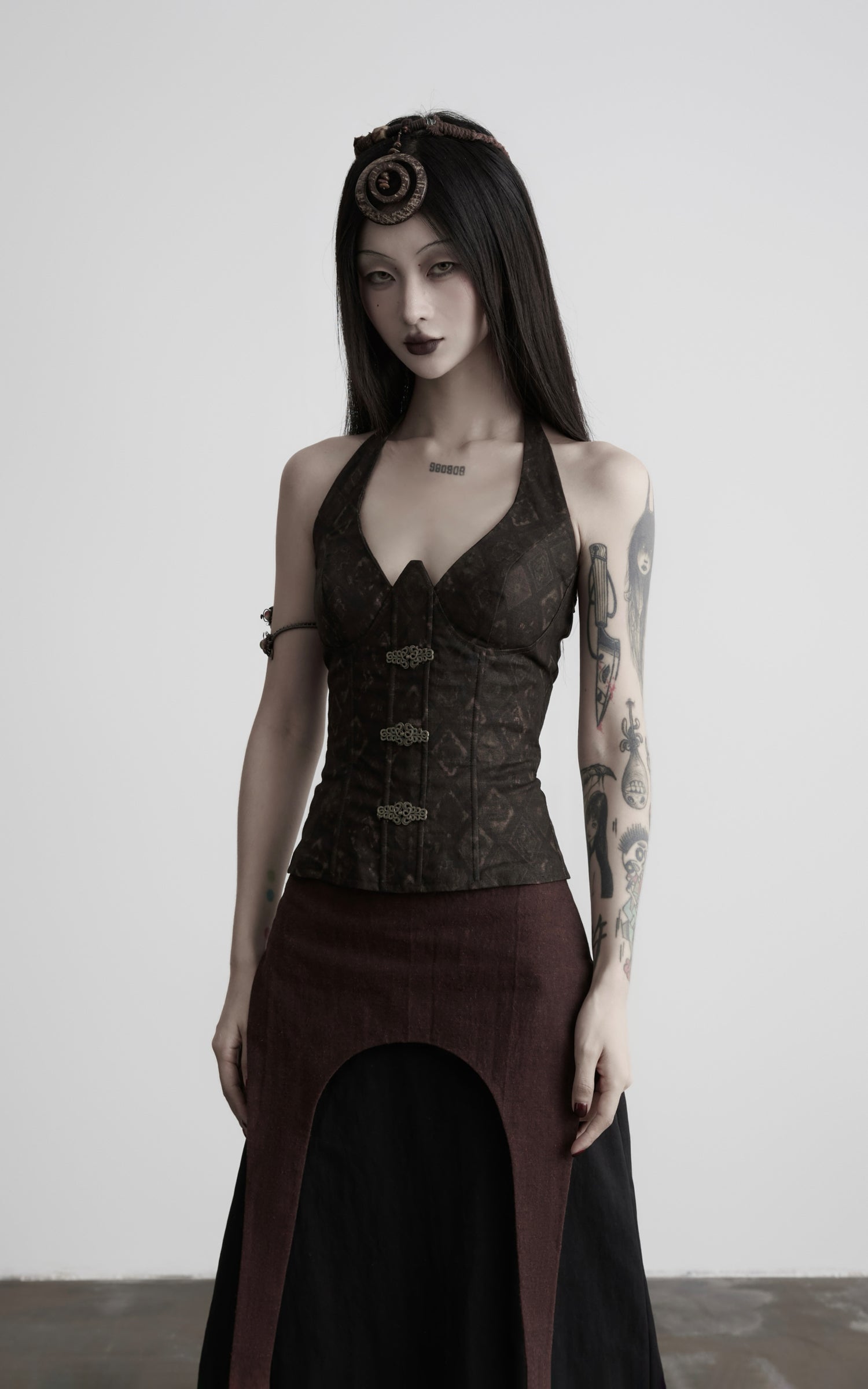 DOINDULGE Tie-Neck Sculpted Bust Halter Top