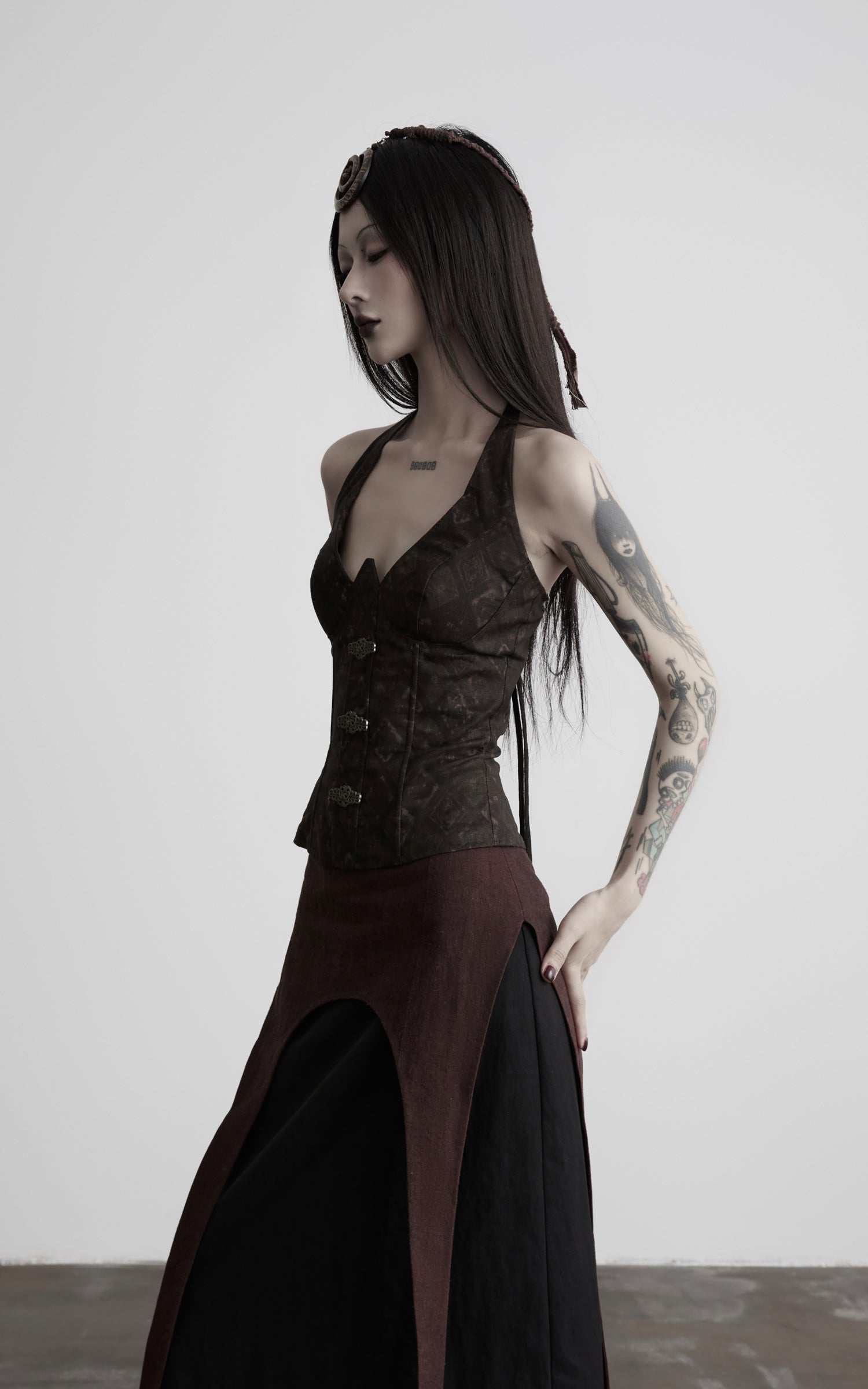 DOINDULGE Tie-Neck Sculpted Bust Halter Top