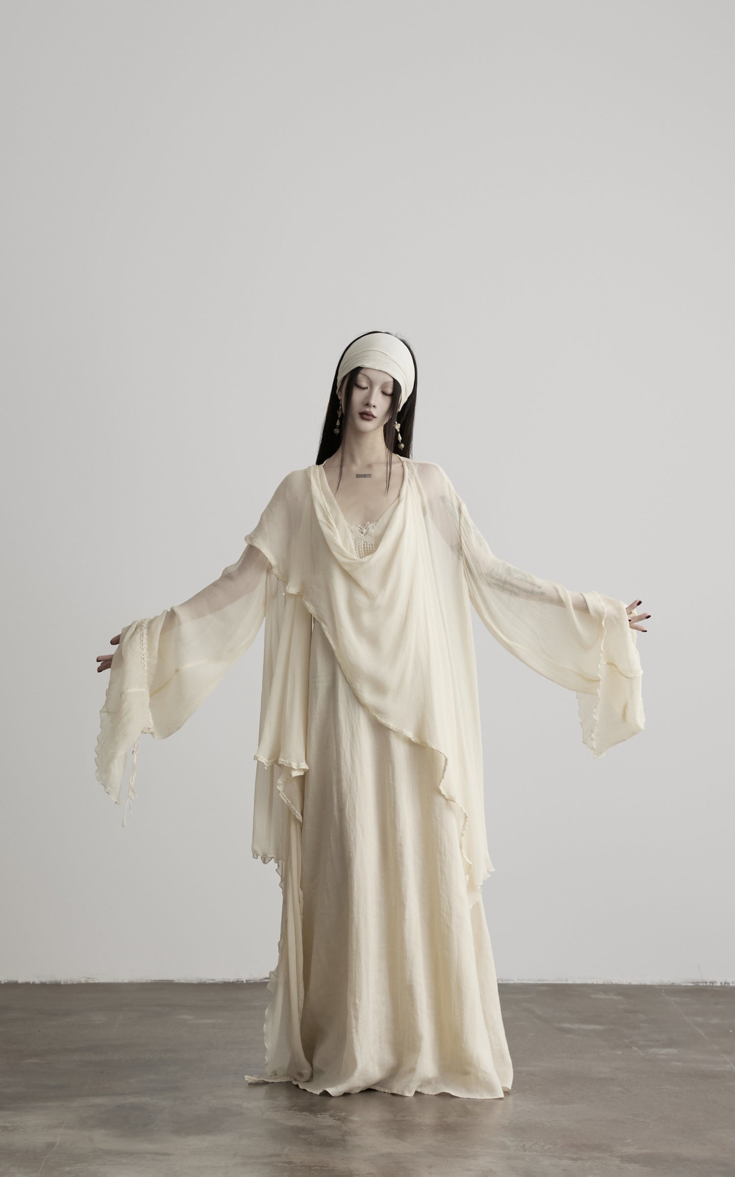 DOINDULGE Sheer Draped Wrap Longline Cardigan