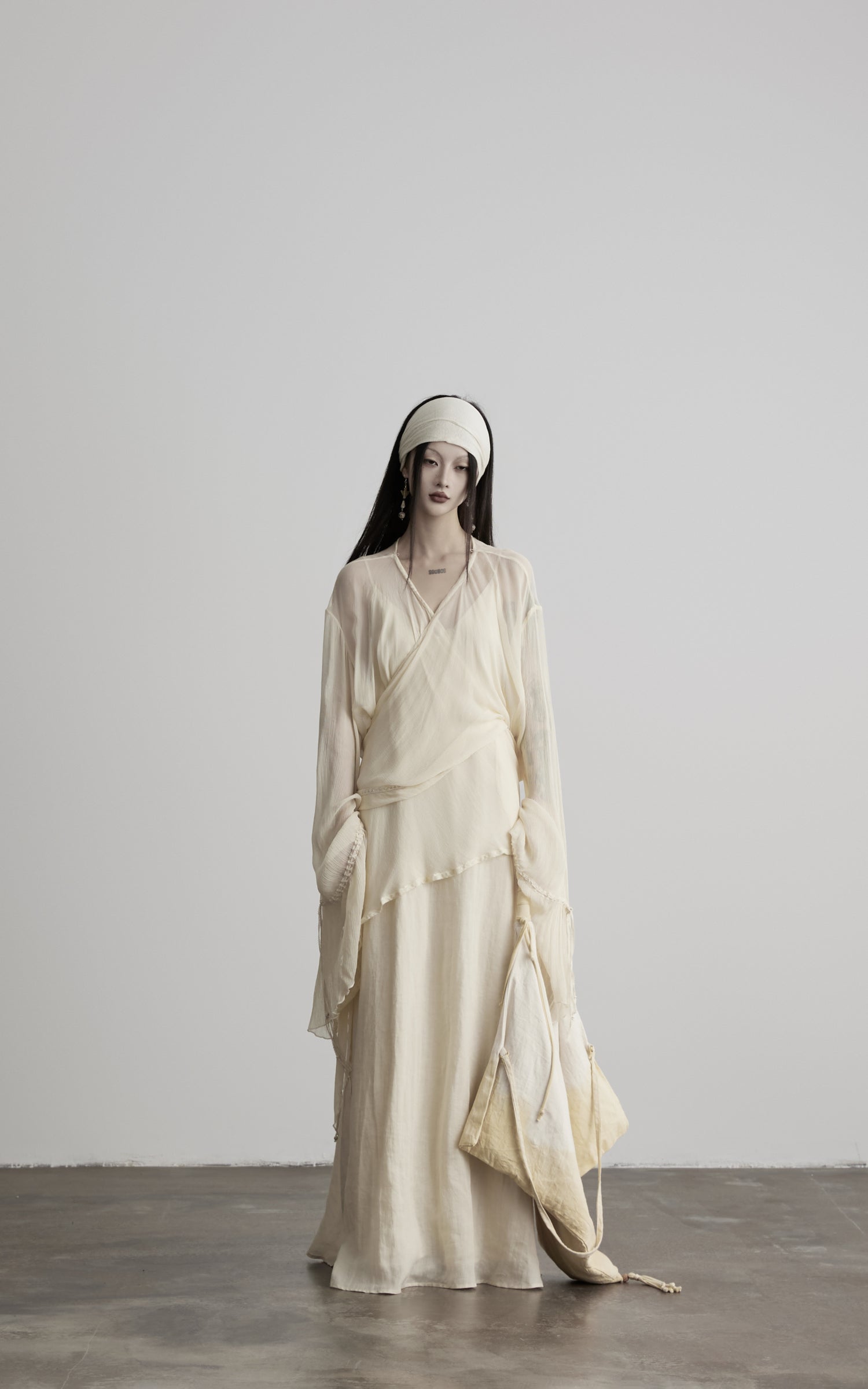 DOINDULGE Sheer Draped Wrap Longline Cardigan