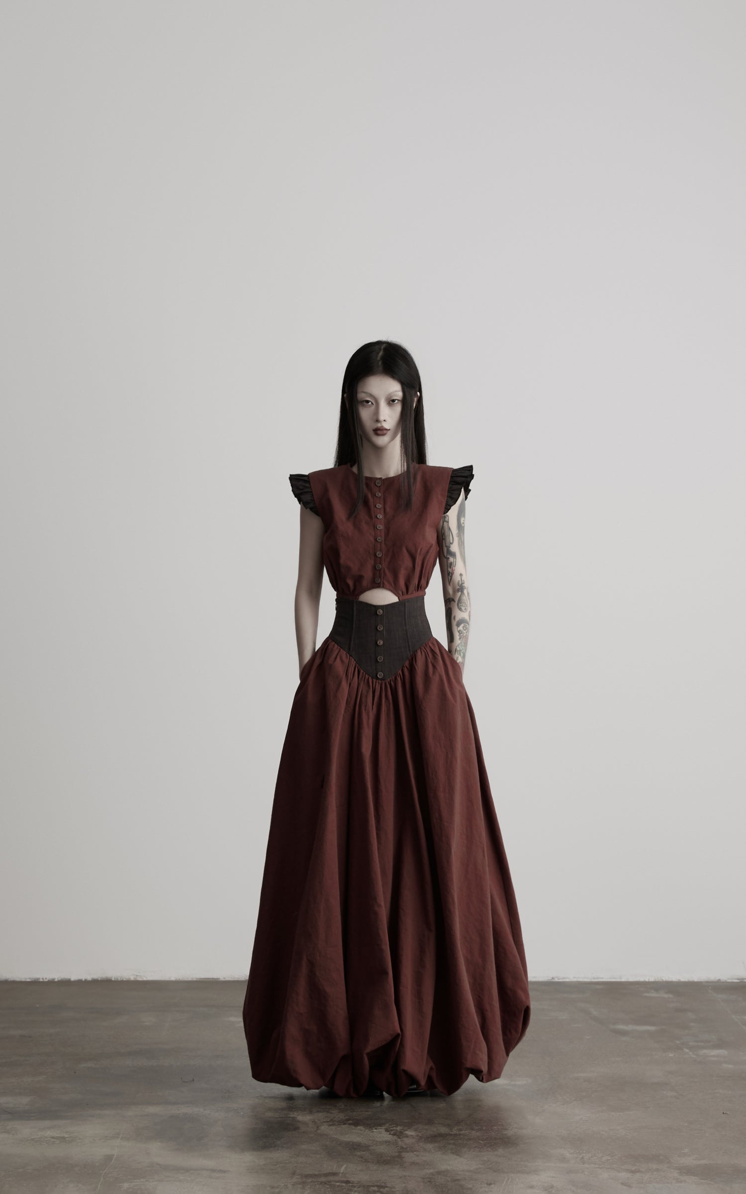DOINDULGE Corset Waist Bubble Hem Maxi Skirt