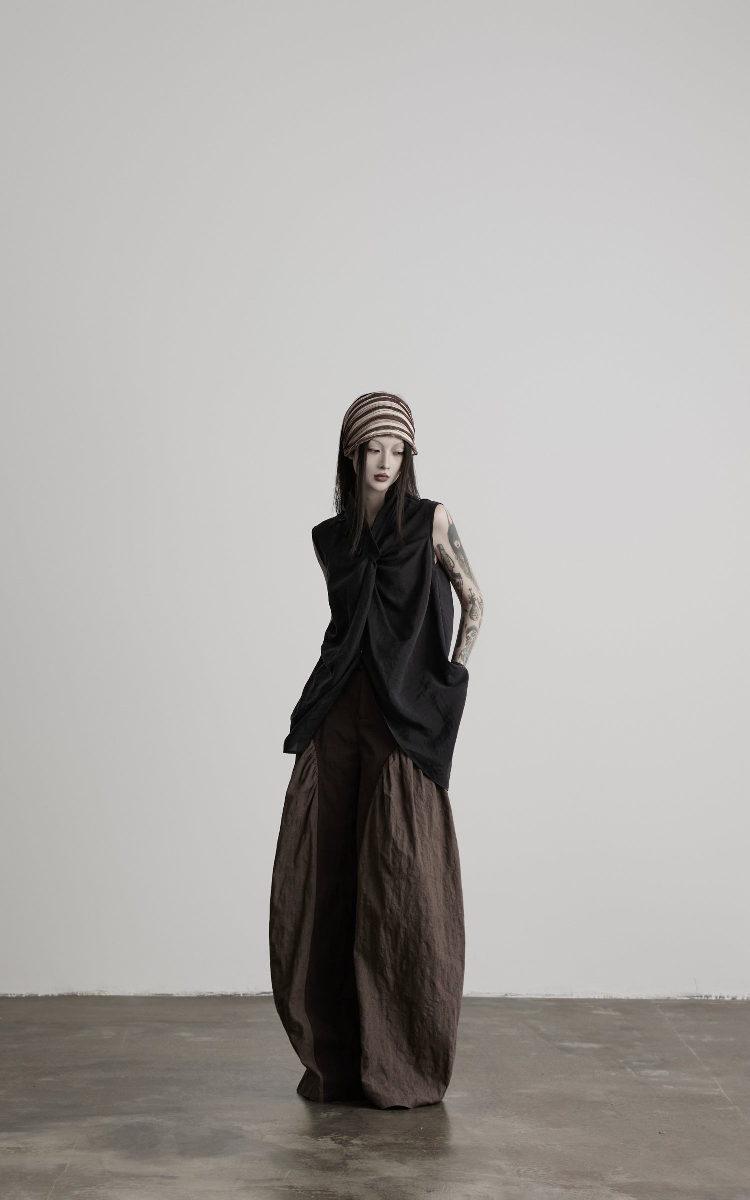 DOINDULGE Asymmetric Paneled Relaxed Wide-Leg Pants