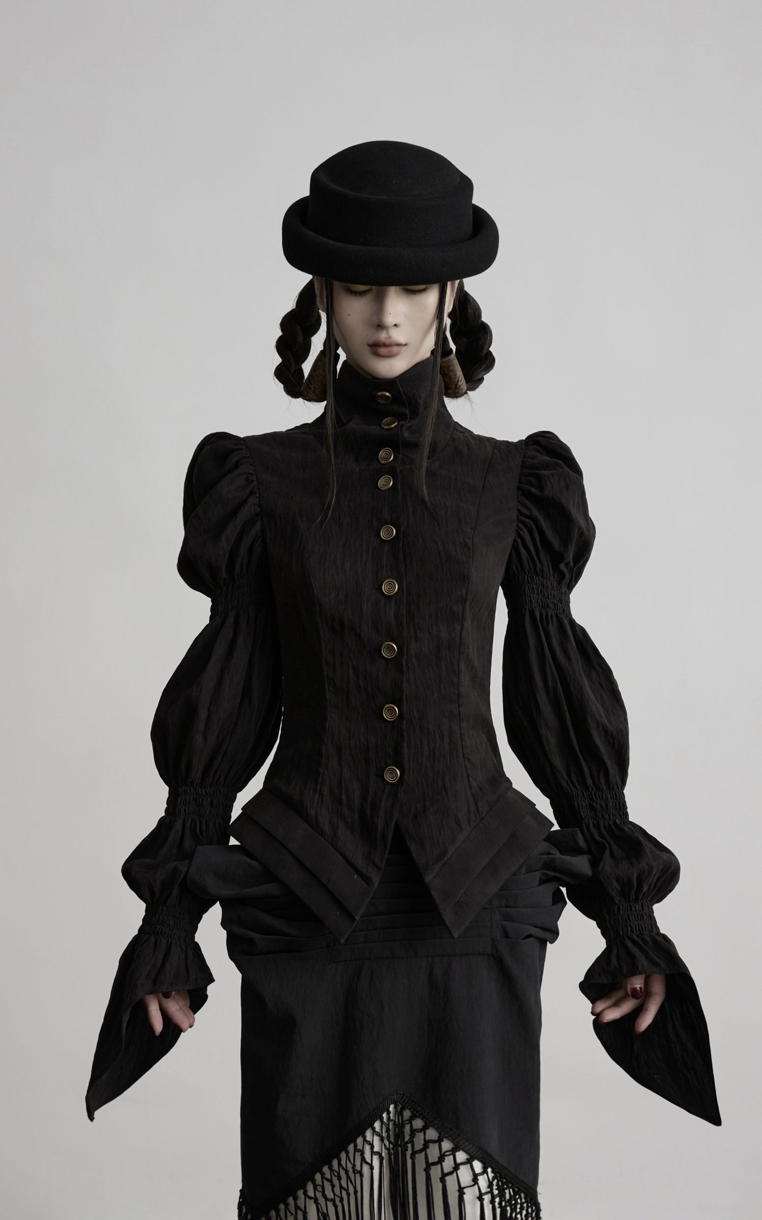 DOINDULGE Victorian High-Neck Puff-Sleeve Blouse