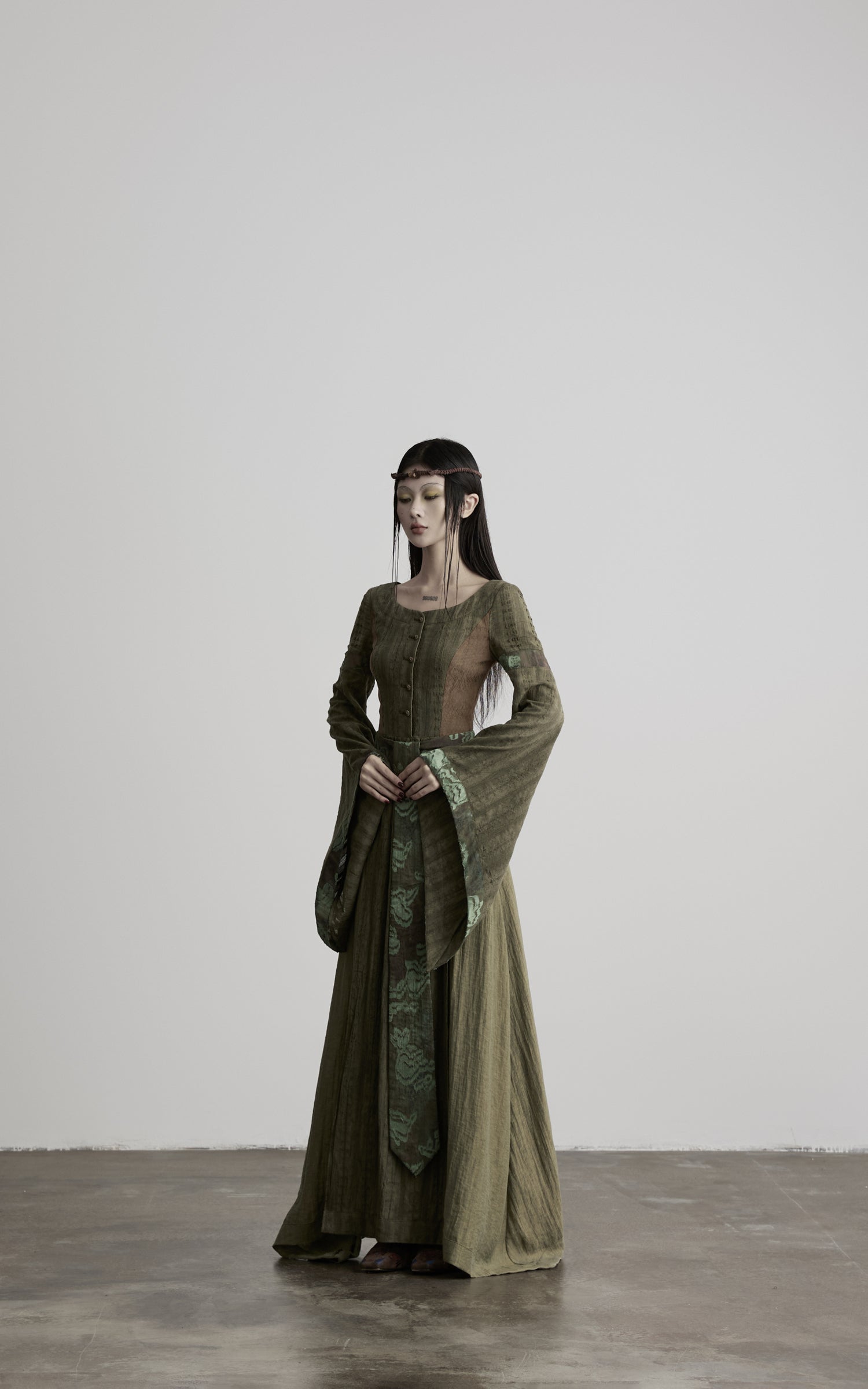 DOINDULGE Patchwork Bell Sleeve Belted Maxi Dress