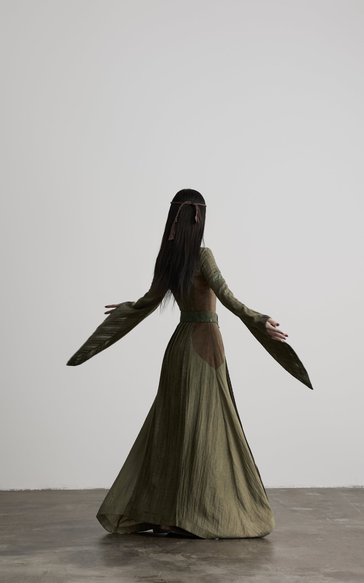 DOINDULGE Patchwork Bell Sleeve Belted Maxi Dress