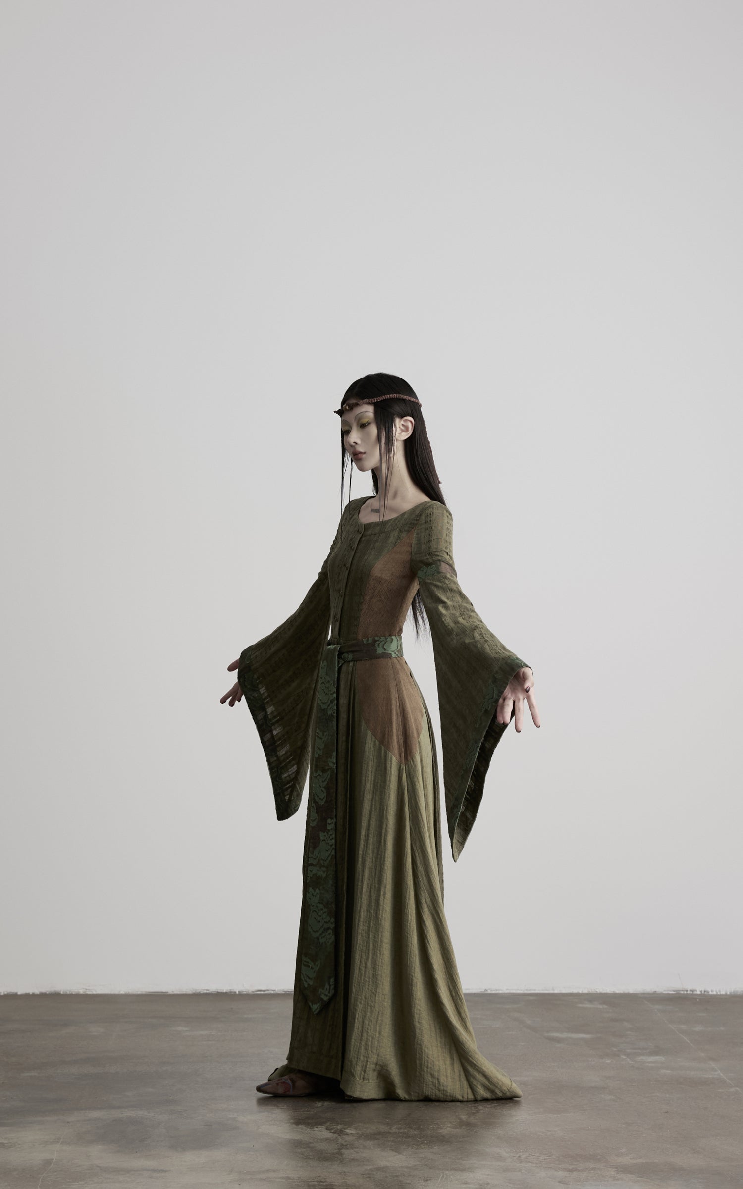DOINDULGE Patchwork Bell Sleeve Belted Maxi Dress