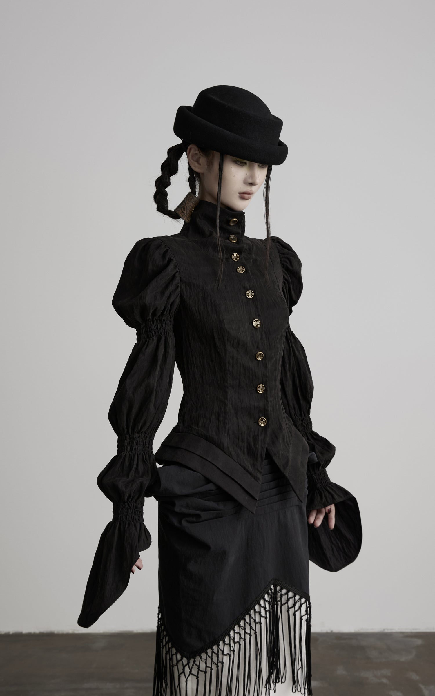 DOINDULGE Victorian High-Neck Puff-Sleeve Blouse