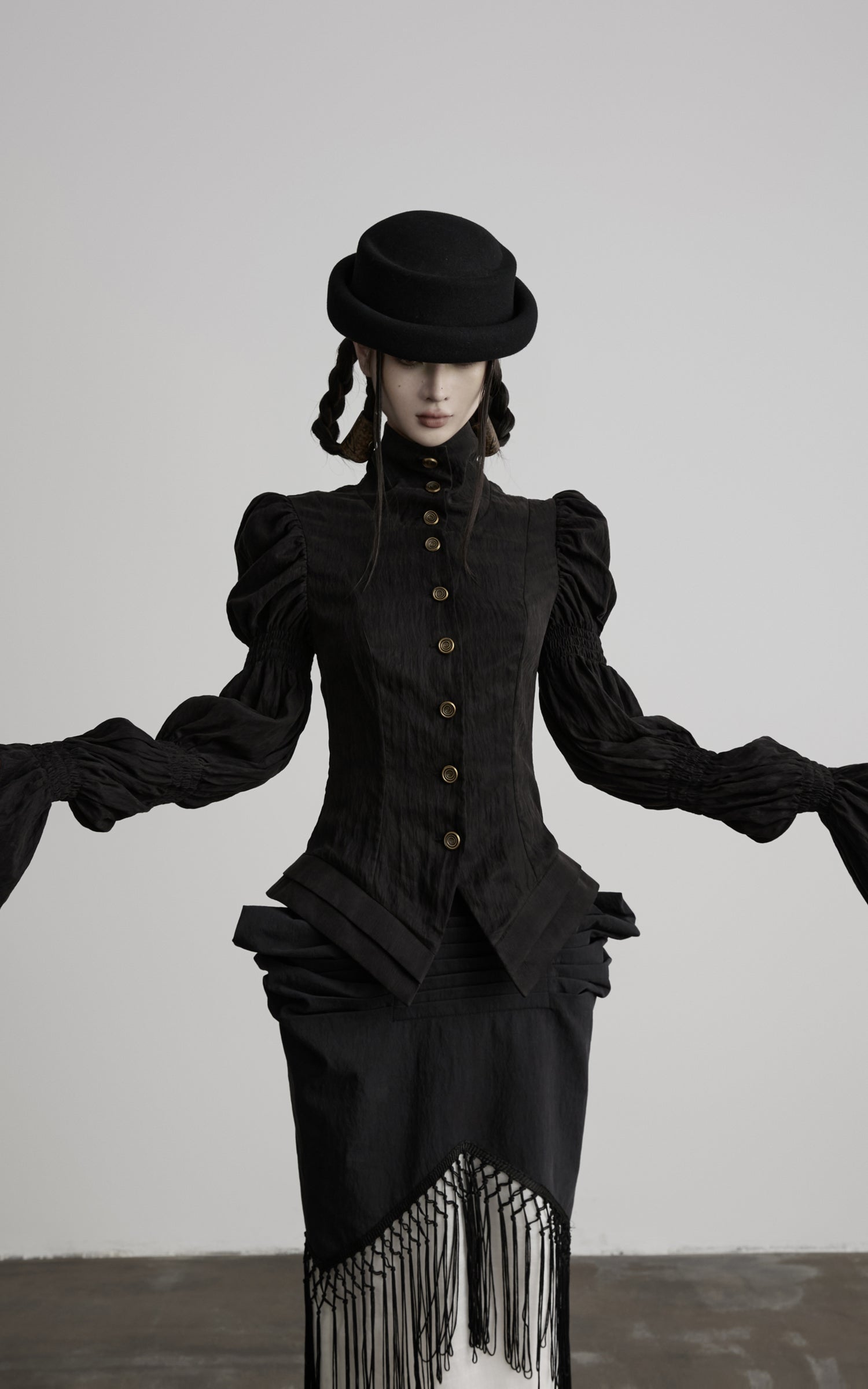 DOINDULGE Victorian High-Neck Puff-Sleeve Blouse