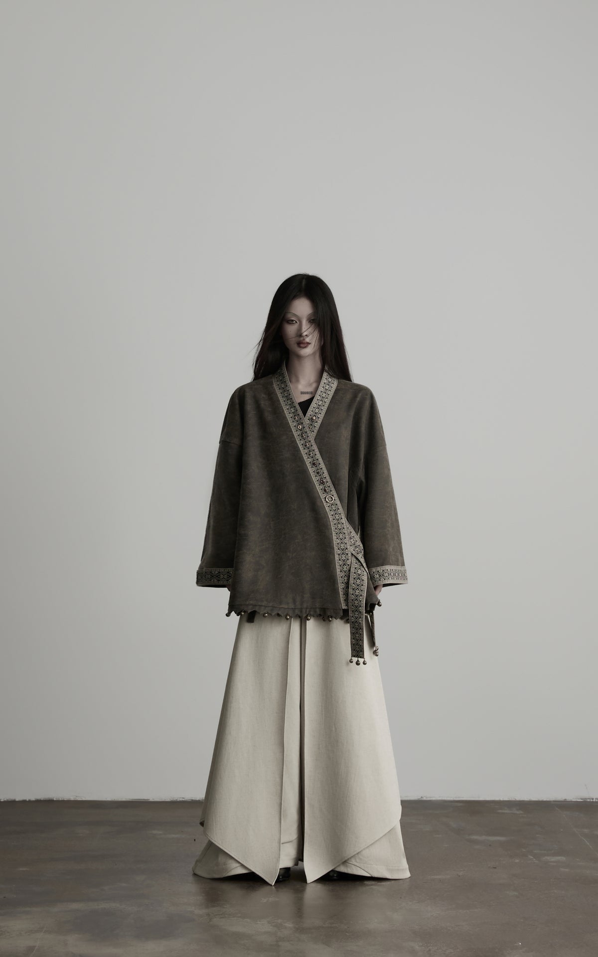 DOINDULGE Jacquard Trim Wrap Jacket