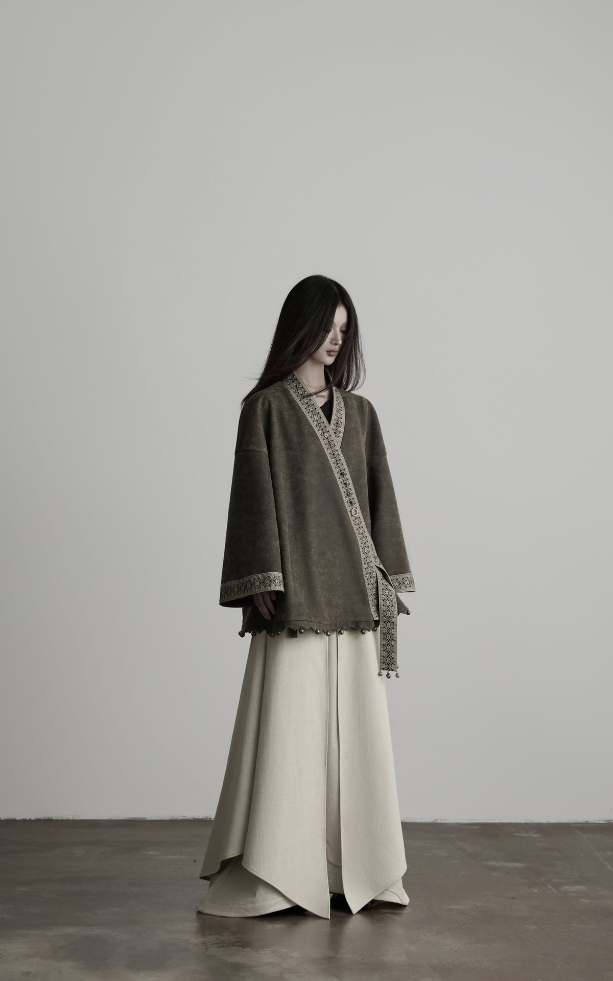 DOINDULGE Jacquard Trim Wrap Jacket