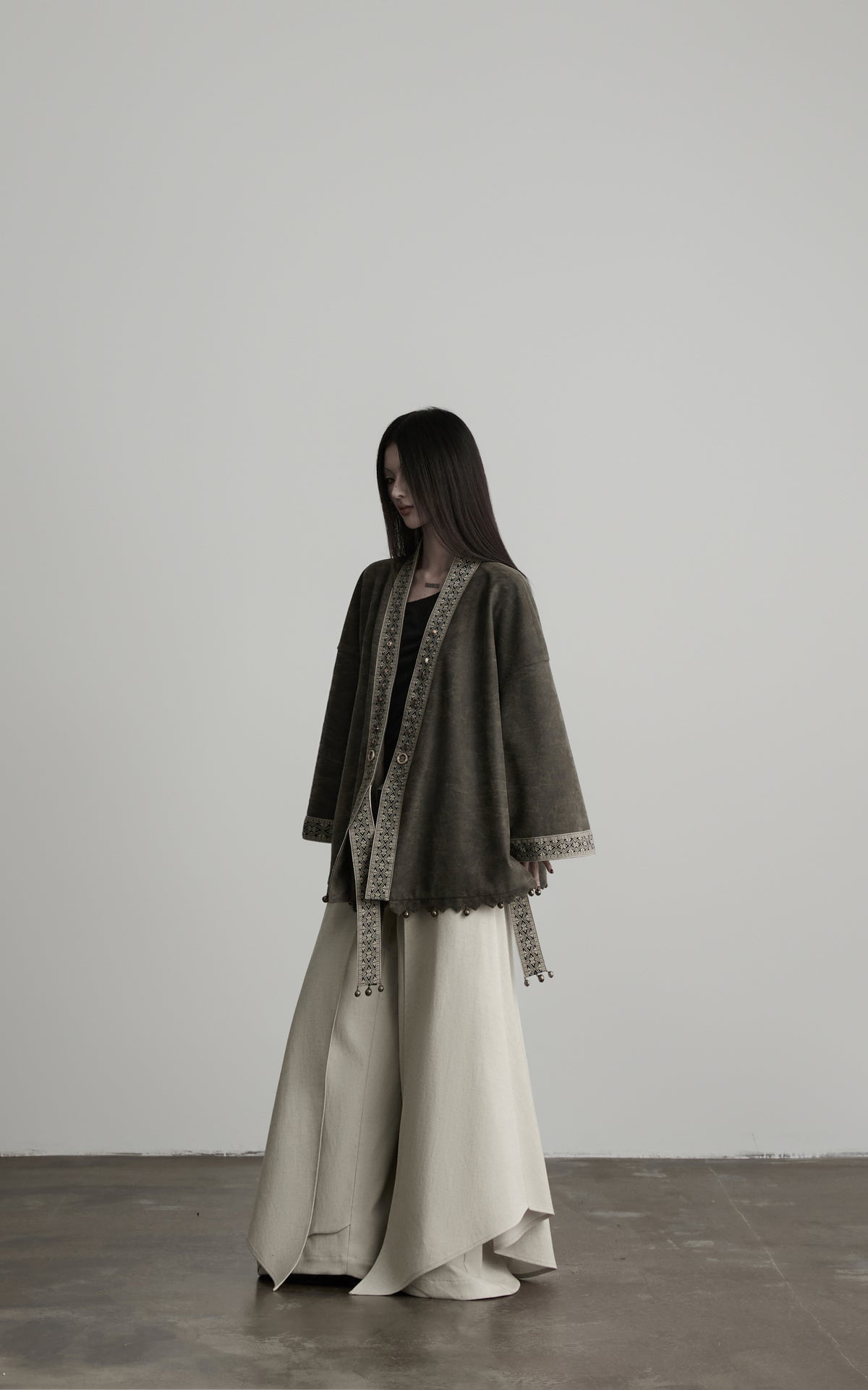 DOINDULGE Jacquard Trim Wrap Jacket