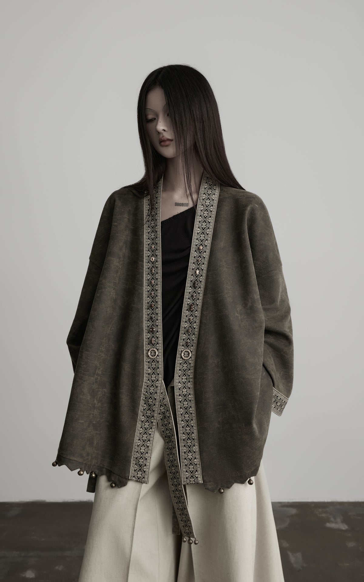 DOINDULGE Jacquard Trim Wrap Jacket