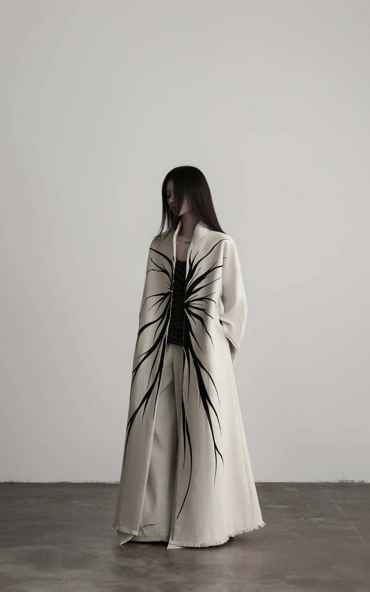 DOINDULGE Avant-Garde Raw Hem Long Coat