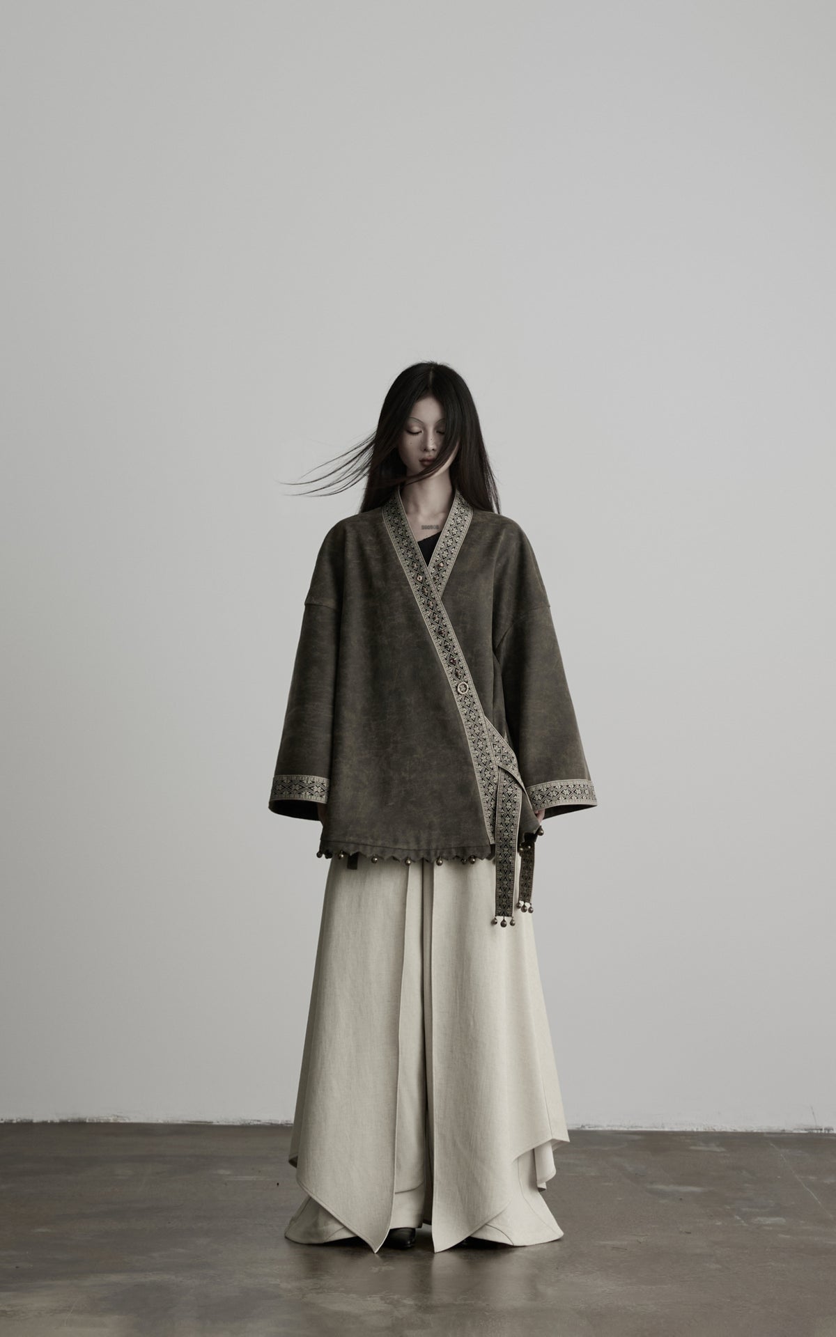 DOINDULGE Jacquard Trim Wrap Jacket