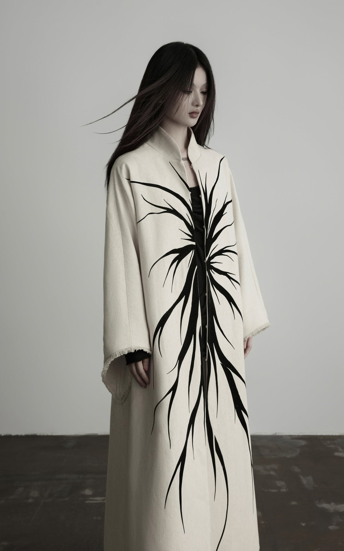 DOINDULGE Avant-Garde Raw Hem Long Coat