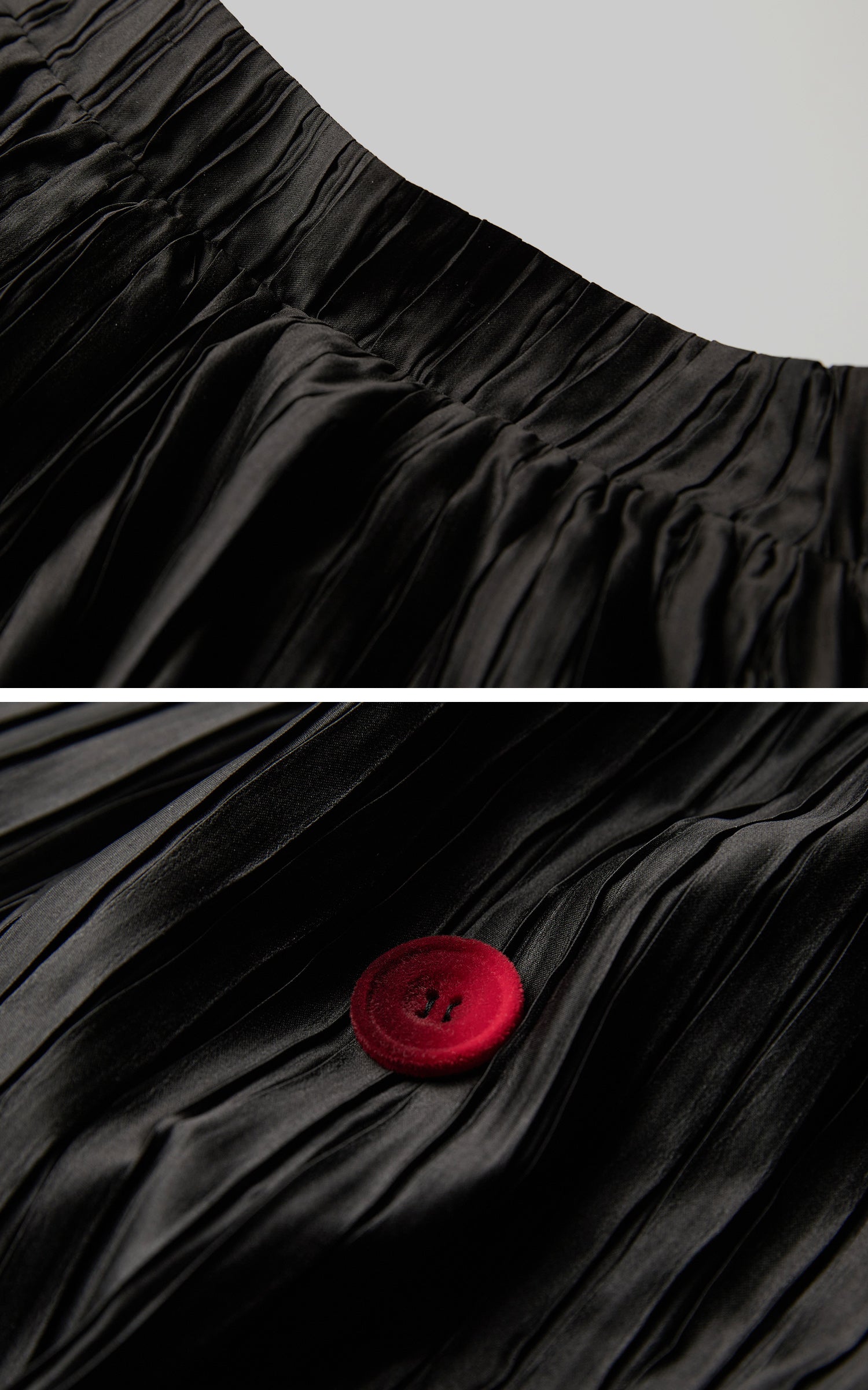 INDULGE Black Pleated Skirt Red Button Accents